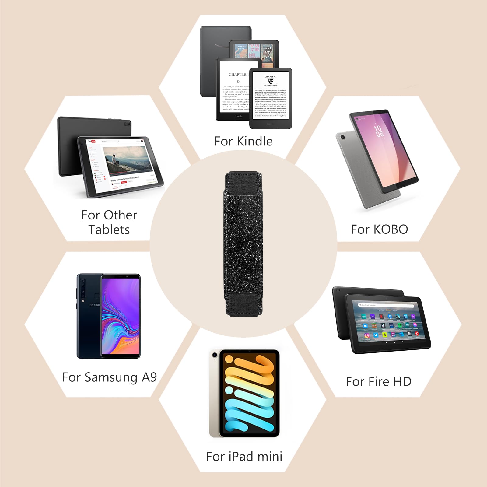 Kindle 6 to 10 inch Premium Soft Leather Hand Strap with Strong Adhesive#Color_Twinkling Starry