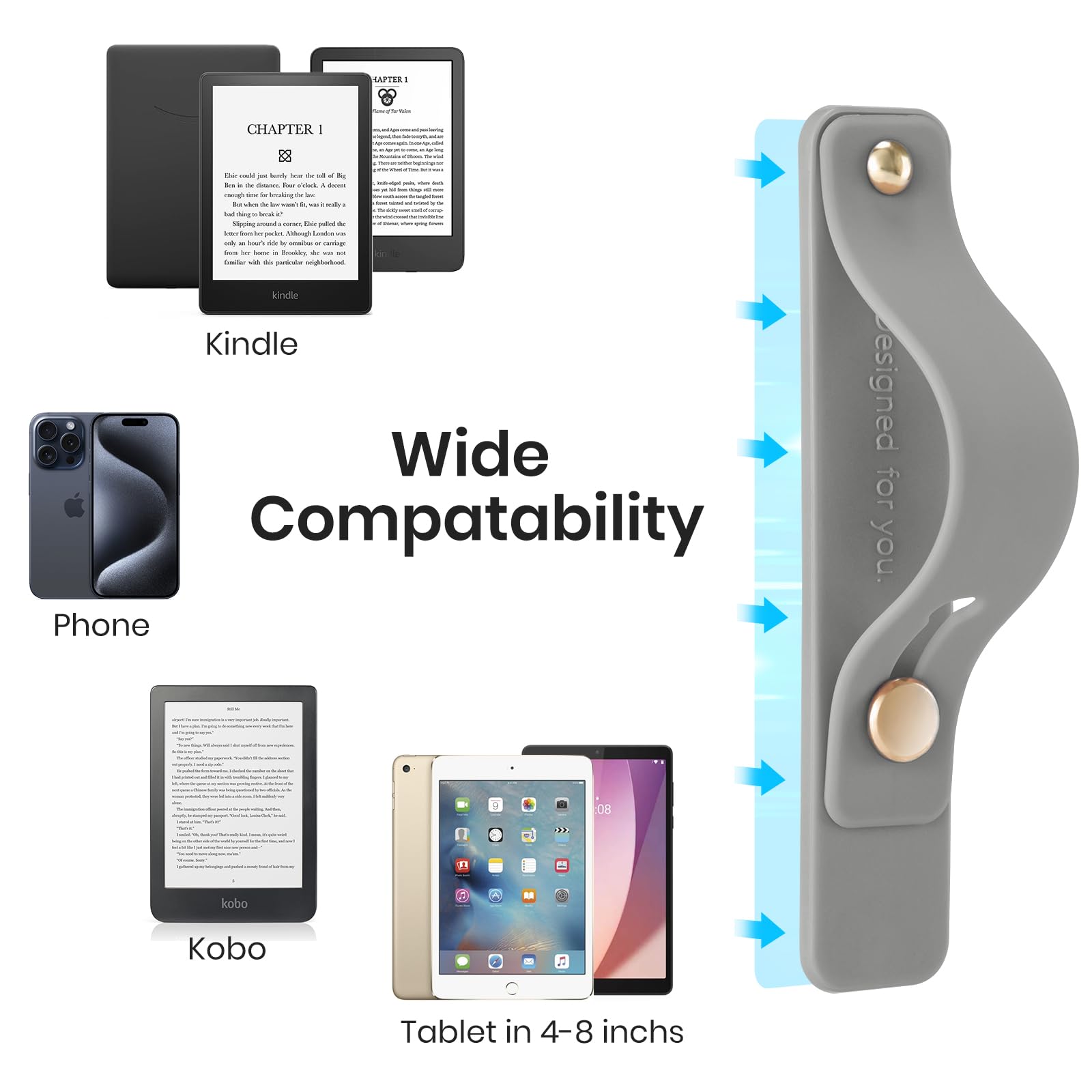 Hand Strap Holder for Kindle & Tablets#Color_Gray