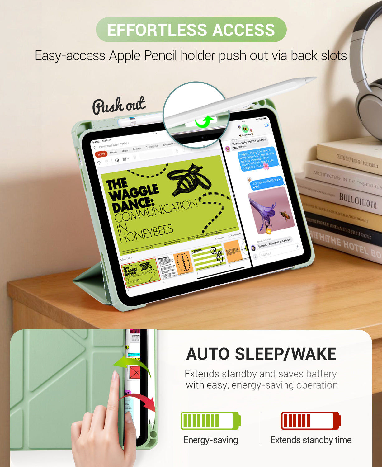 iPad 11th Gen (10th Compatible) Case With Y-Fold Magnetic Stand#Color_Pale Green