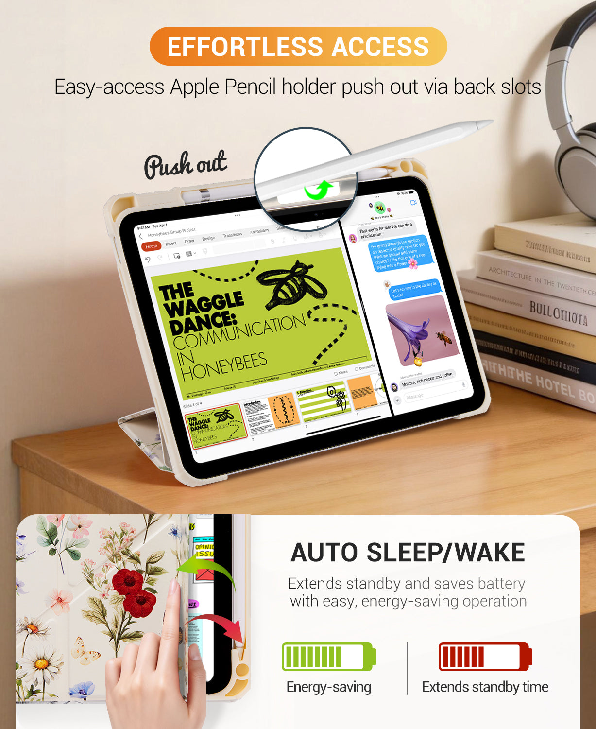iPad 11th Gen (10th Compatible) Case With Y-Fold Magnetic Stand#Color_AntiqueFloralia