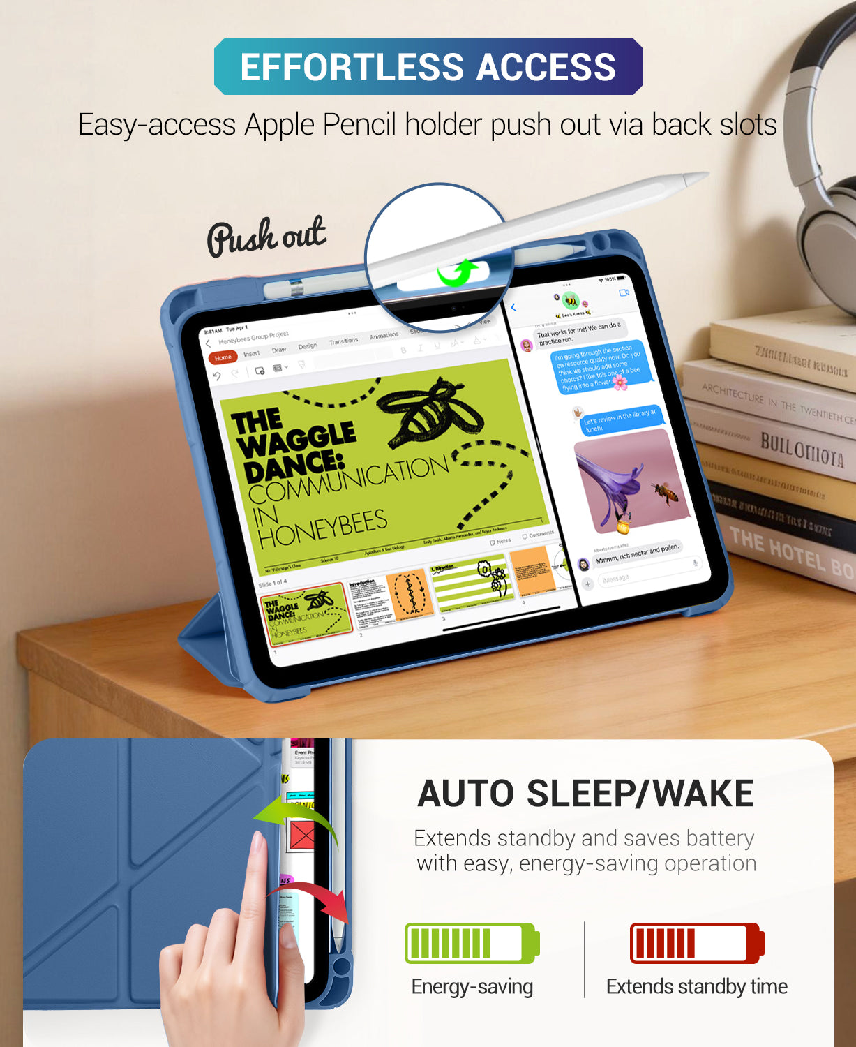iPad 11th Gen (10th Compatible) Case With Y-Fold Magnetic Stand#Color_Dark Blue