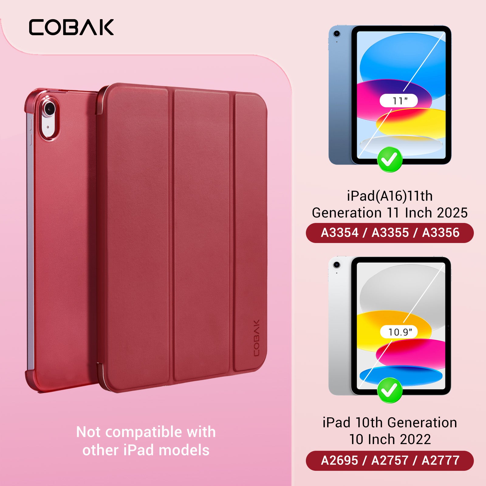 iPad 11th Gen (10th Compatible) Slim Stand Cover with Clear Hard Back, Touch ID#Color_Red