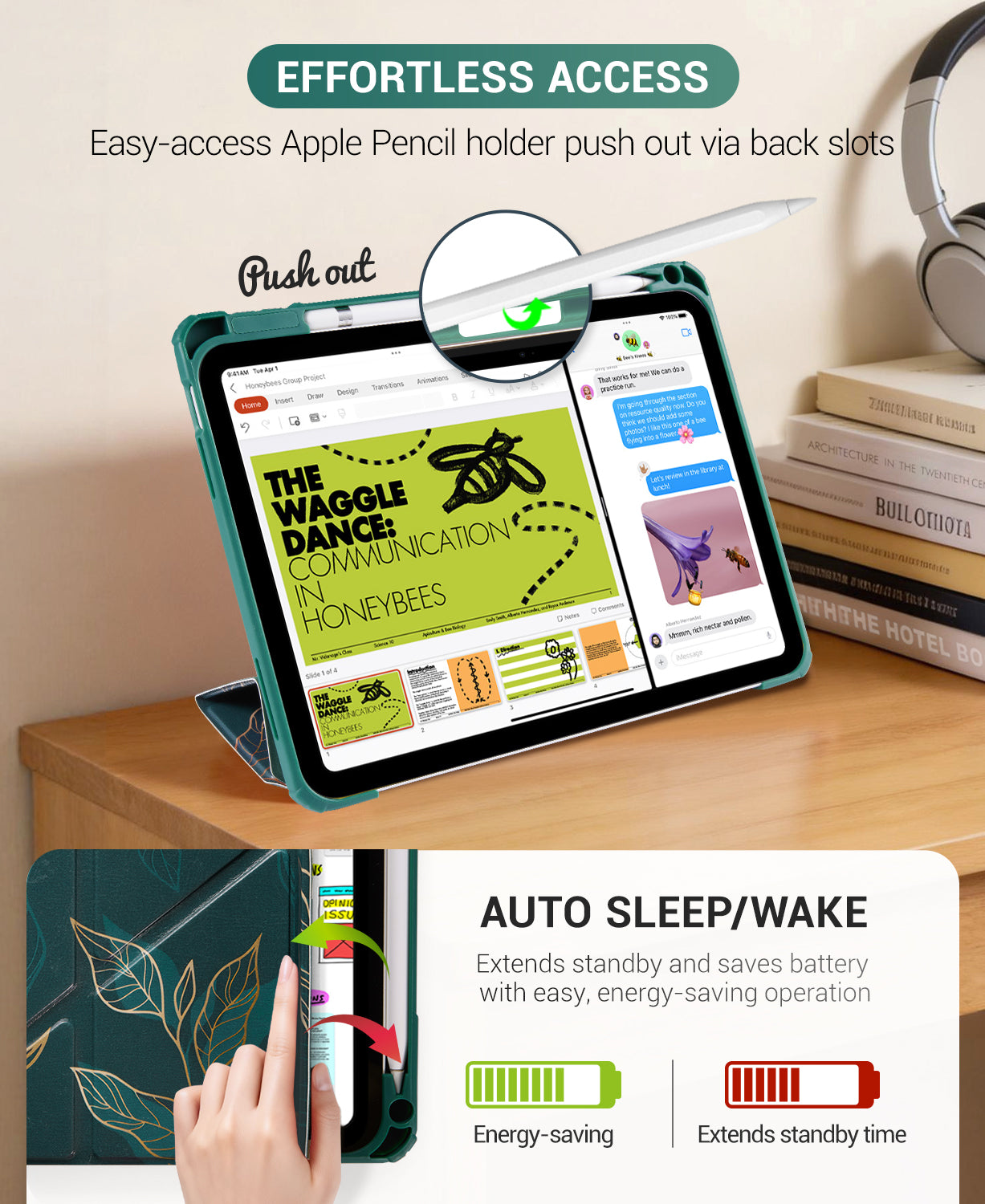 iPad 11th Gen (10th Compatible) Case With Y-Fold Magnetic Stand#Color_Green Pattern