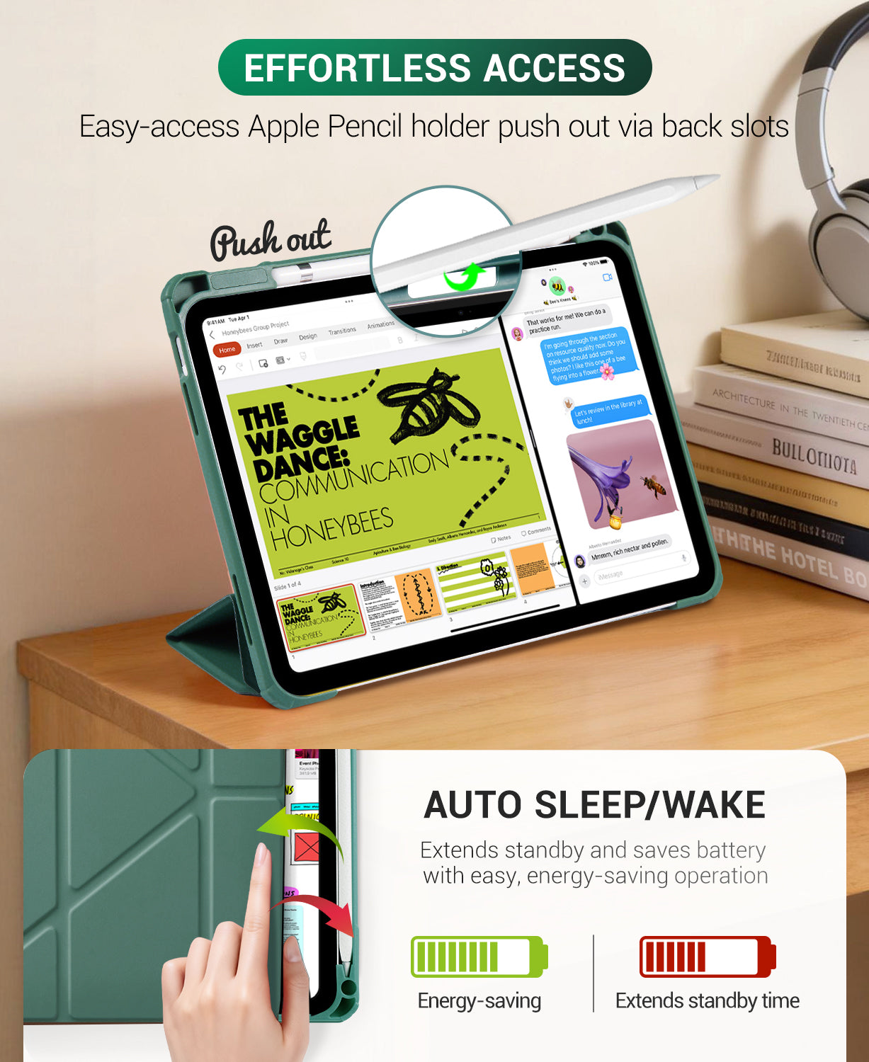 iPad 11th Gen (10th Compatible) Case With Y-Fold Magnetic Stand#Color_Dark Green