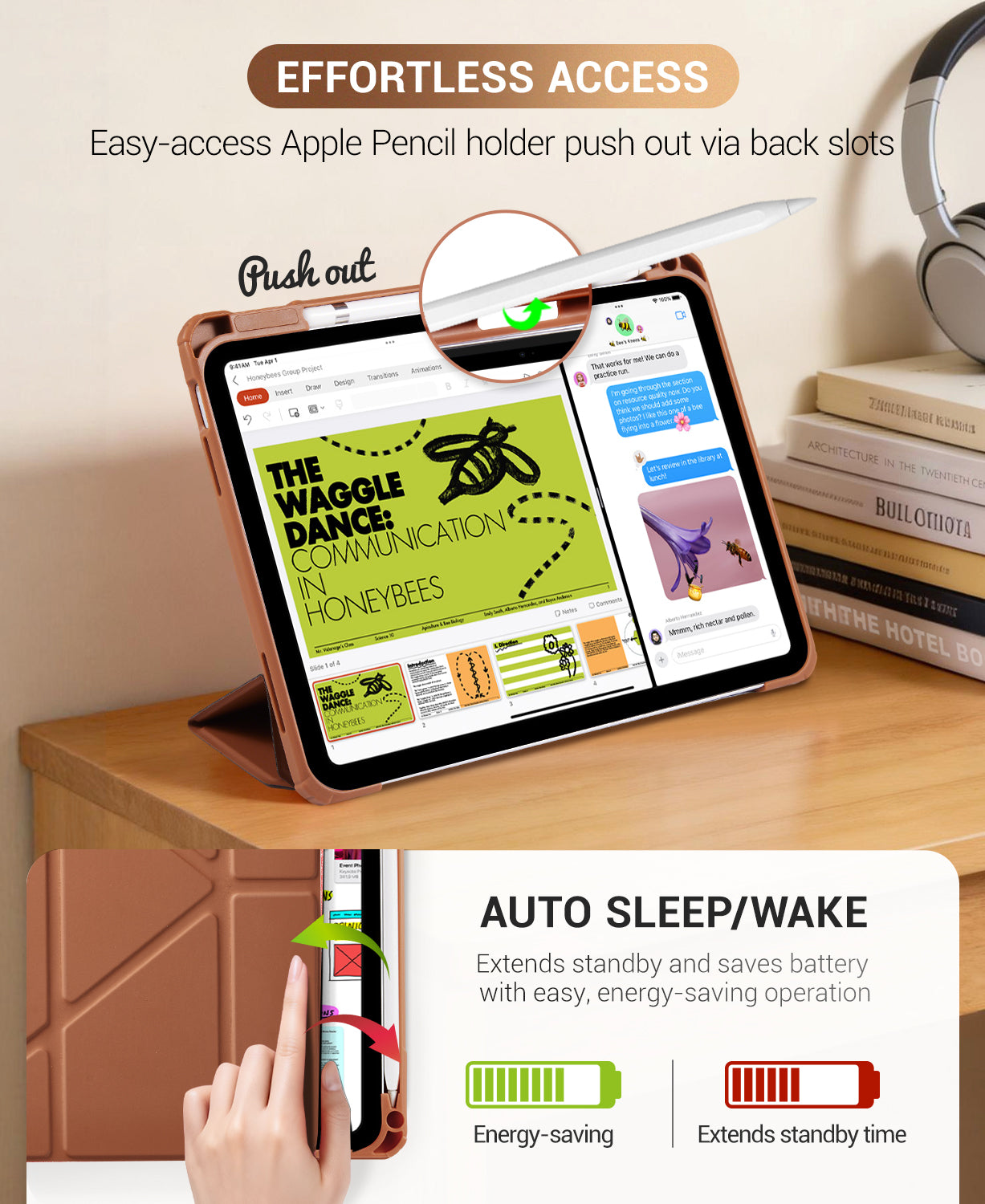 iPad 11th Gen (10th Compatible) Case With Y-Fold Magnetic Stand#Color_Coffe Brown