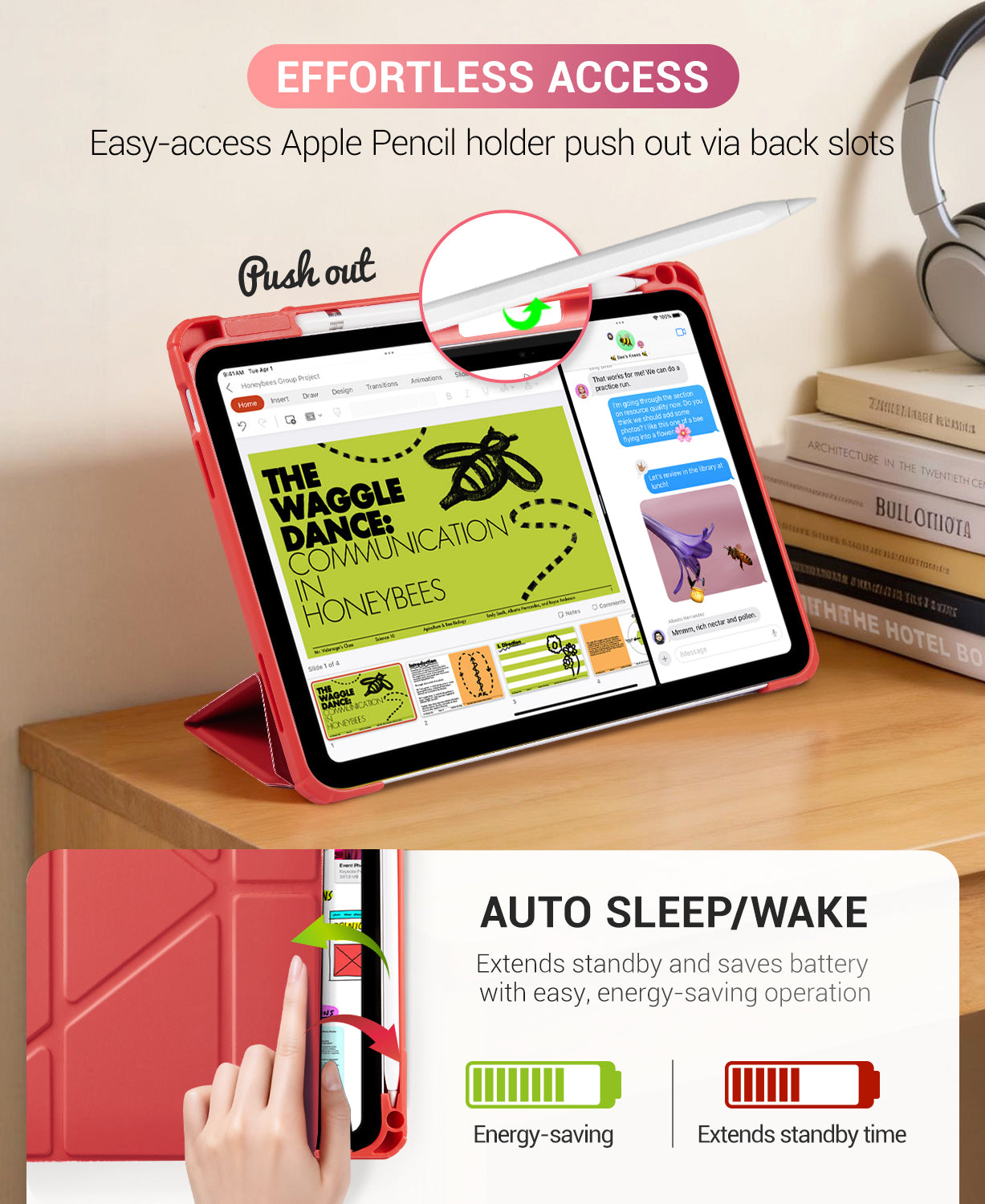 iPad 11th Gen (10th Compatible) Case With Y-Fold Magnetic Stand#Color_Red