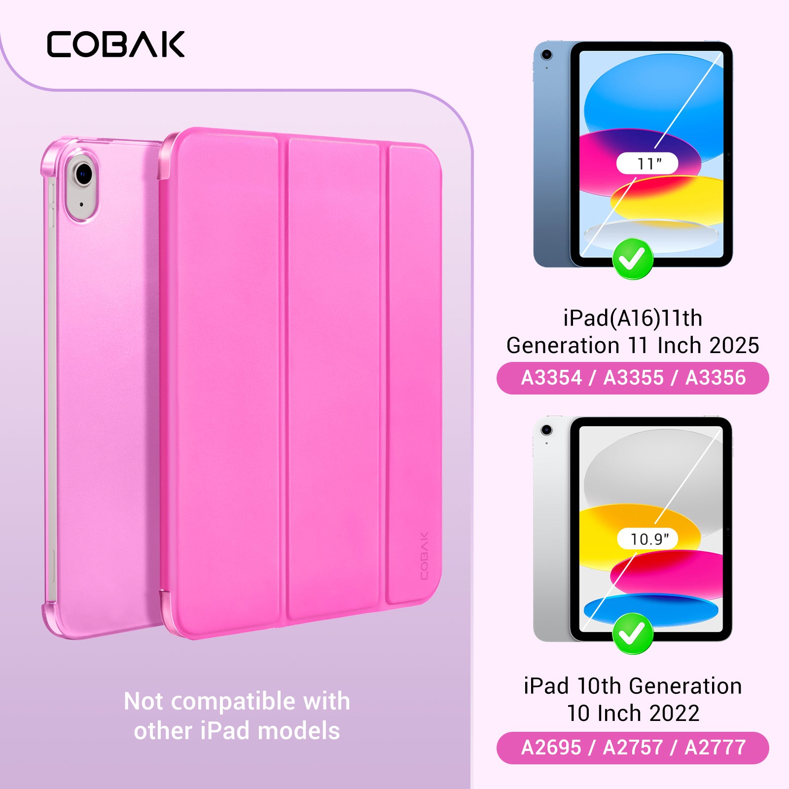 iPad 11th Gen (10th Compatible) Slim Stand Cover with Clear Hard Back, Touch ID#Color_Fuchsia