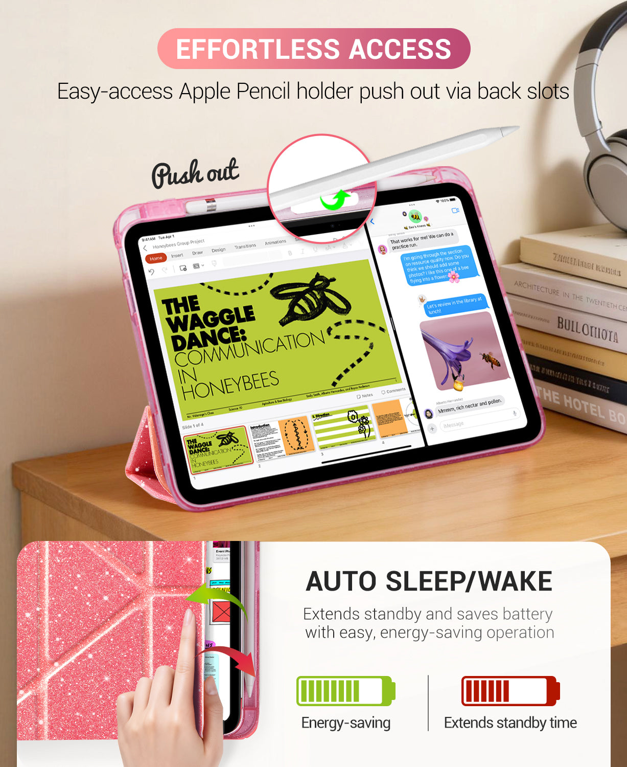 iPad 11th Gen (10th Compatible) Case With Y-Fold Magnetic Stand#Color_Sparkling Pink