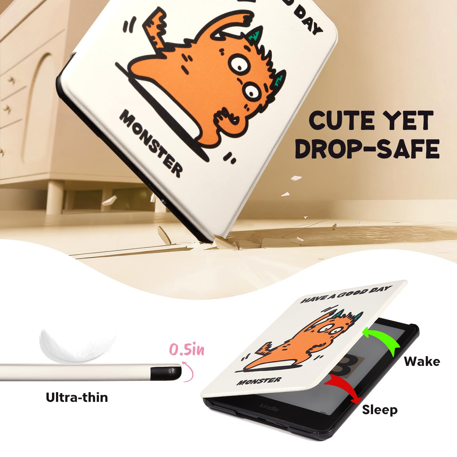 Kindle Paperwhite 12th Gen 7 inch (2024) Case With Stand–Cute Prints#Color_Monster Boogi