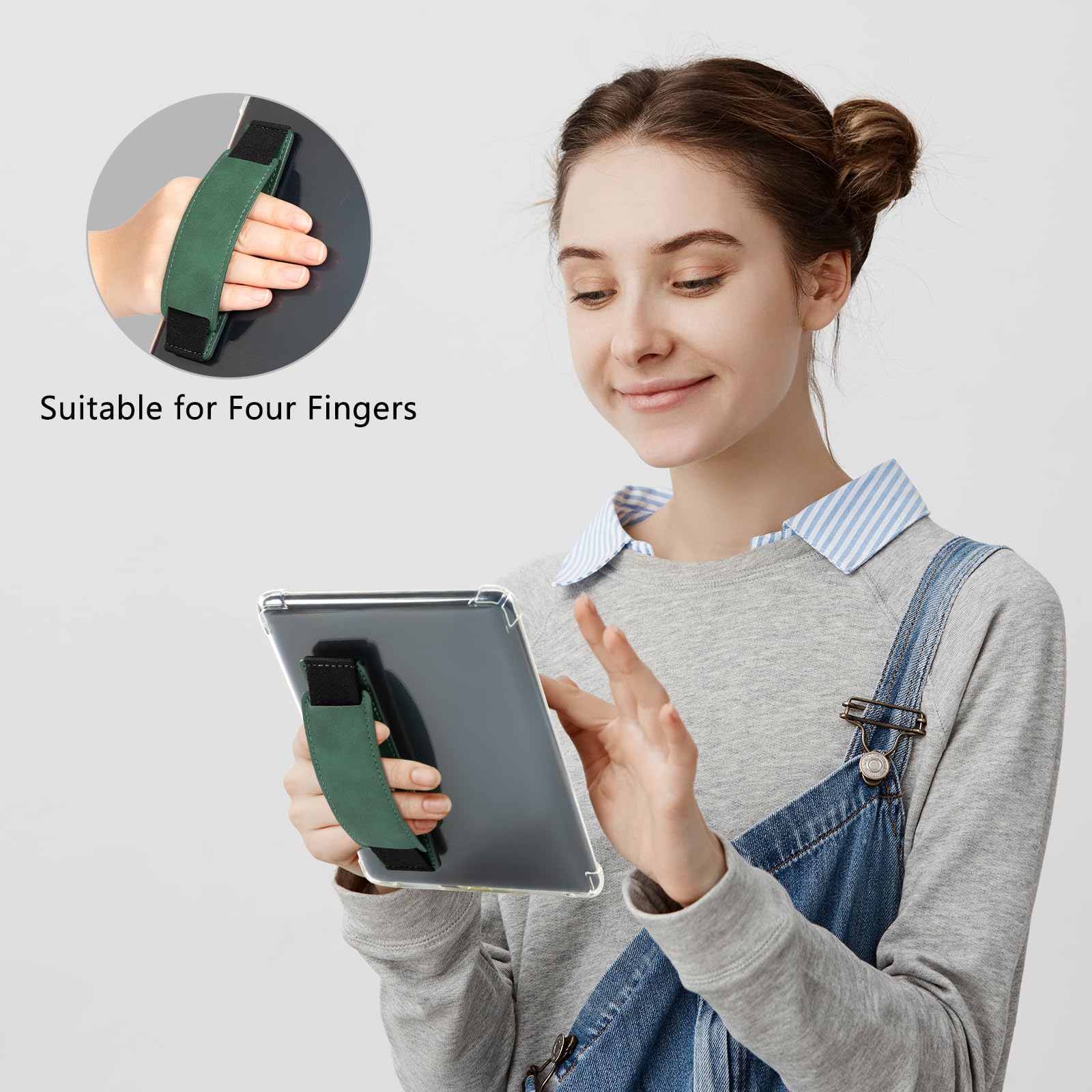 Kindle 6 to 10 inch Premium Soft Leather Hand Strap with Strong Adhesive#Color_Emerald Green