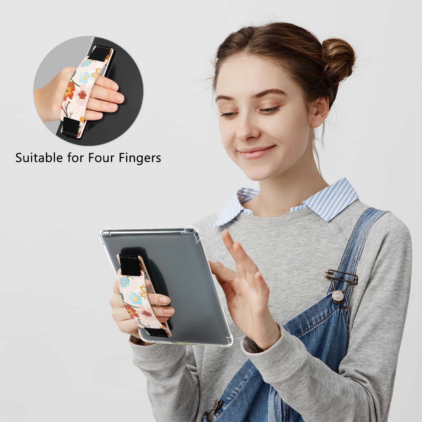 Kindle 6 to 10 inch Premium Soft Leather Hand Strap with Strong Adhesive#Color_Floral Fiesta