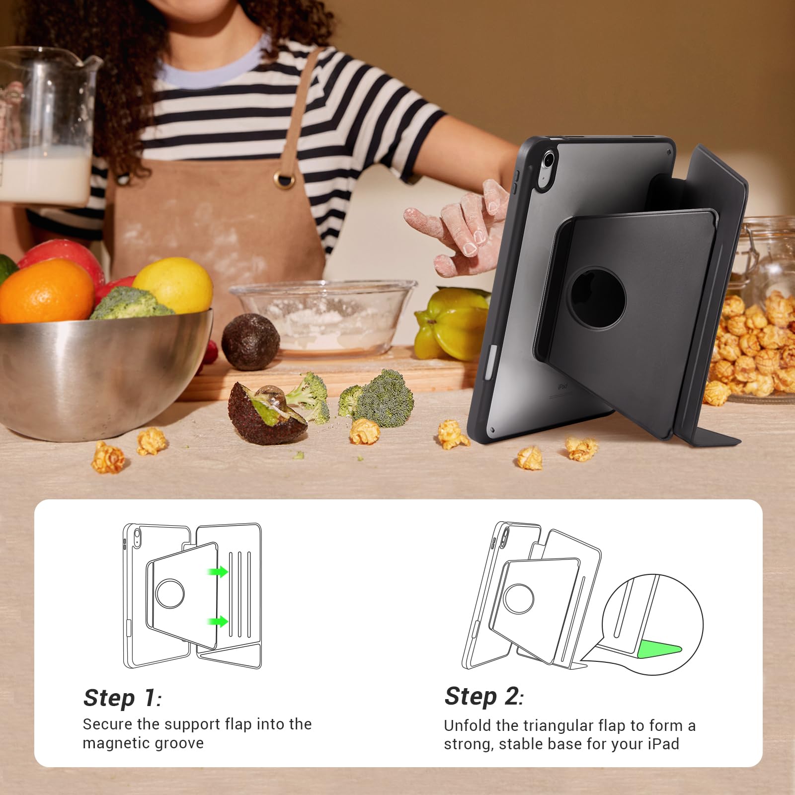 Black iPad 11th Gen (A16) 11" (2025) & 10th Gen 10.9" (2022) Case With Magnetic Stand