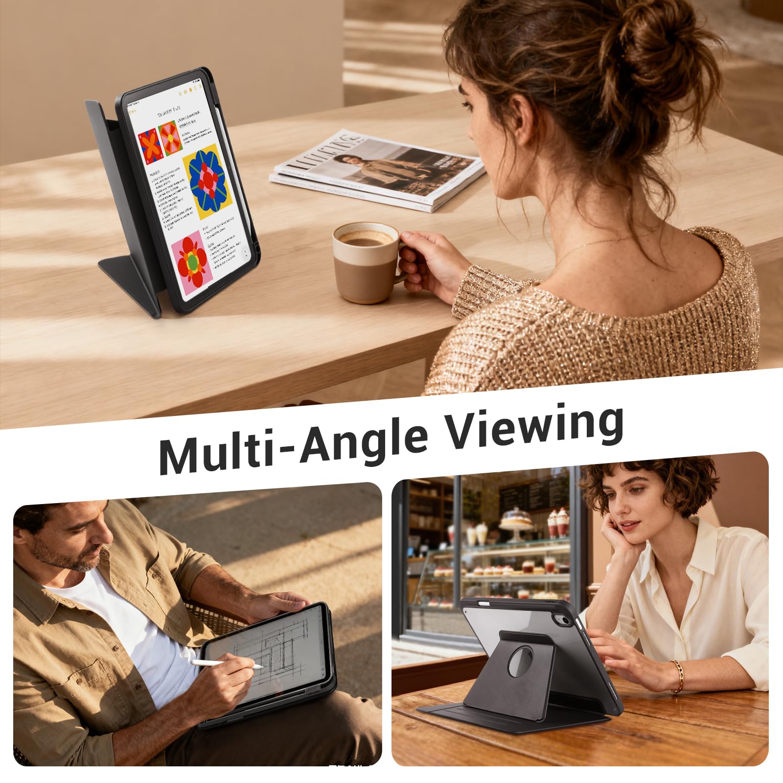 Black iPad 11th Gen (A16) 11" (2025) & 10th Gen 10.9" (2022) Case With Magnetic Stand