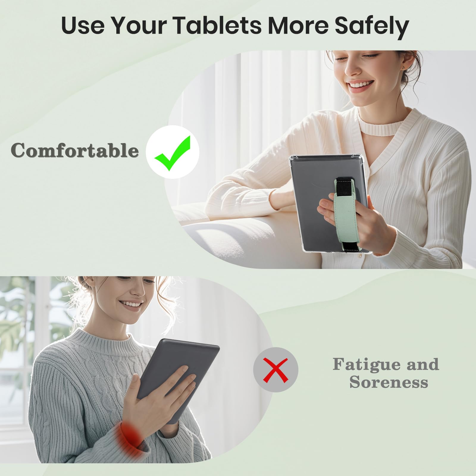 Kindle 6 to 10 inch Premium Soft Leather Hand Strap with Strong Adhesive#Color_Sage Green