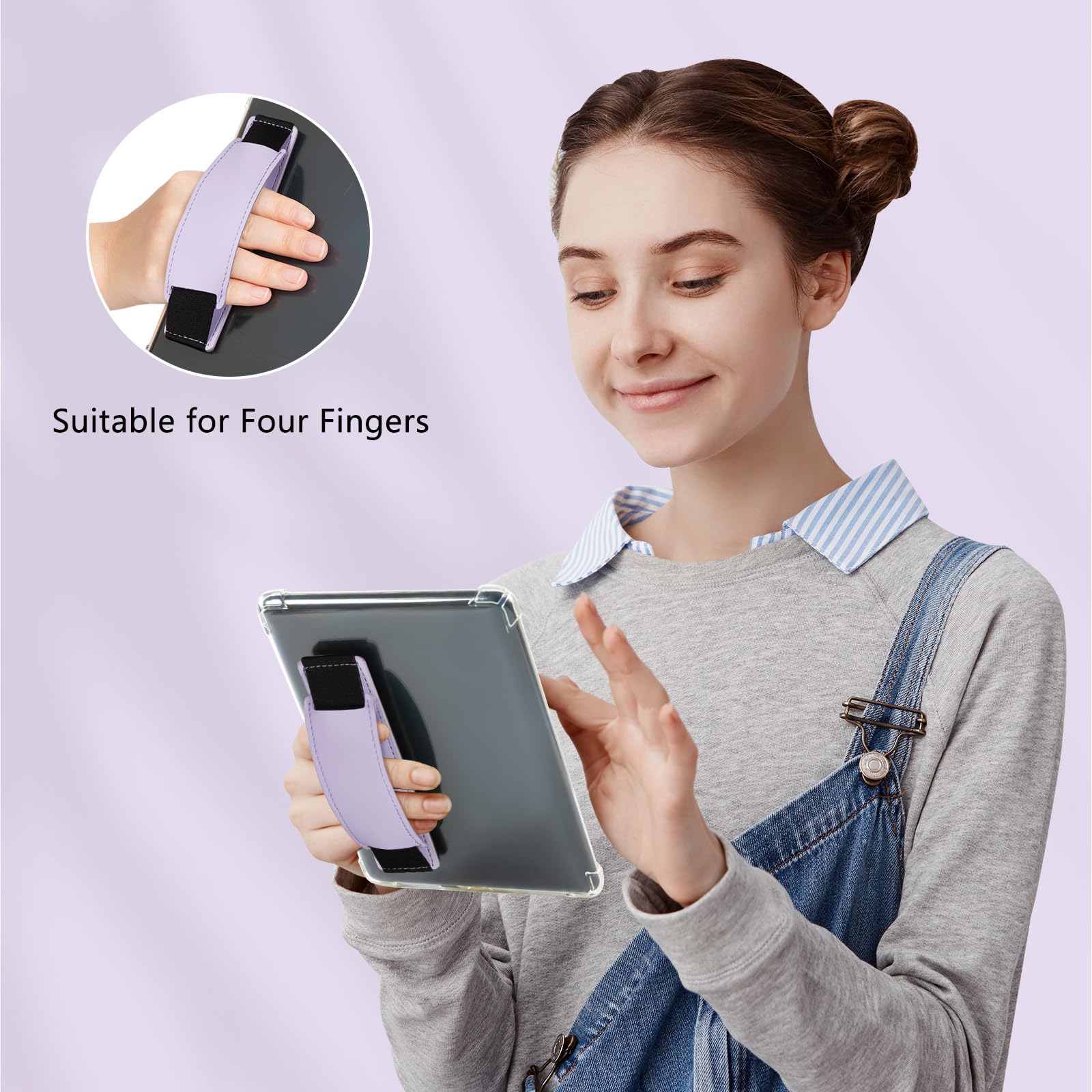 Kindle 6 to 10 inch Premium Soft Leather Hand Strap with Strong Adhesive#Color_Lavender
