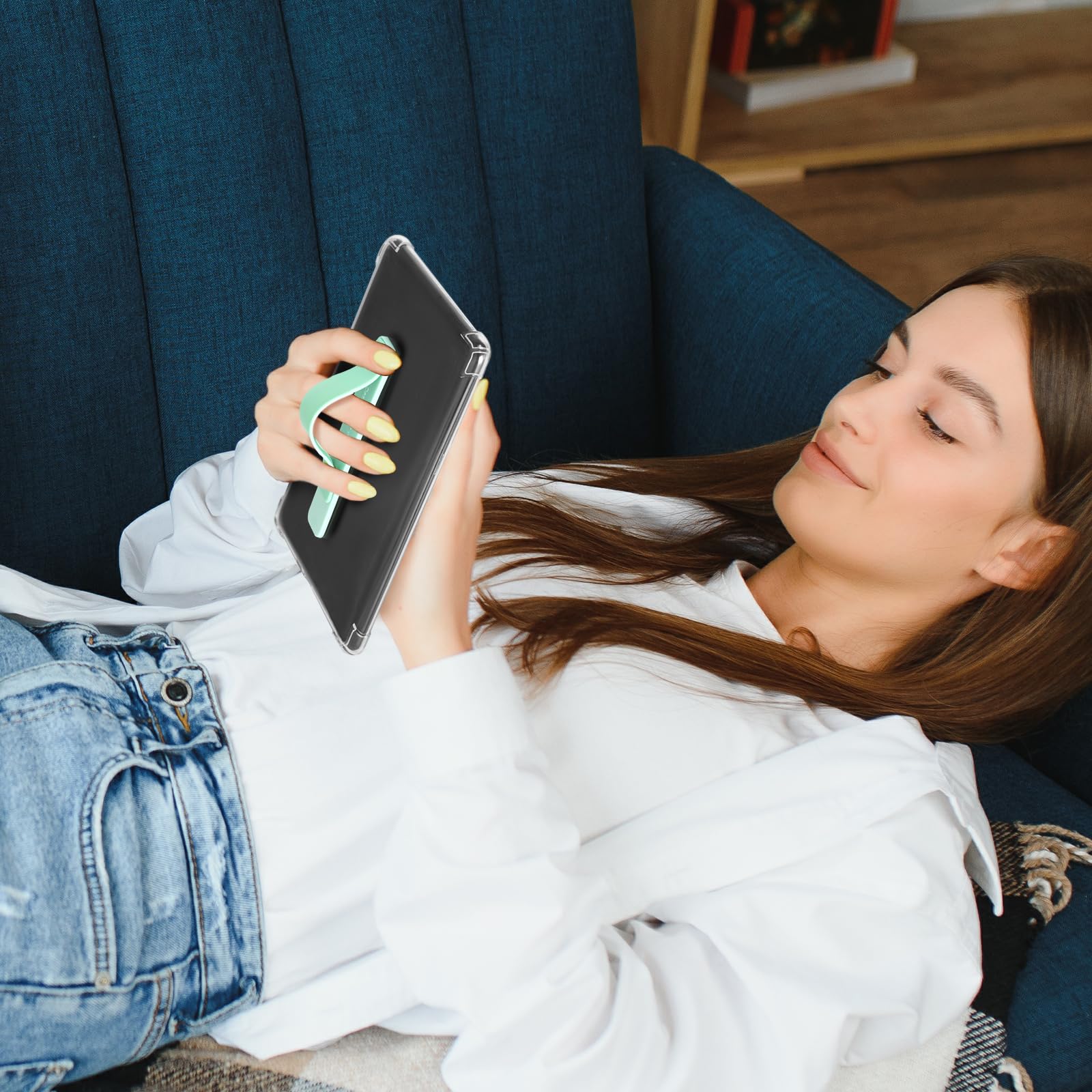 Hand Strap Holder for Kindle & Tablets#Color_Tan Blue