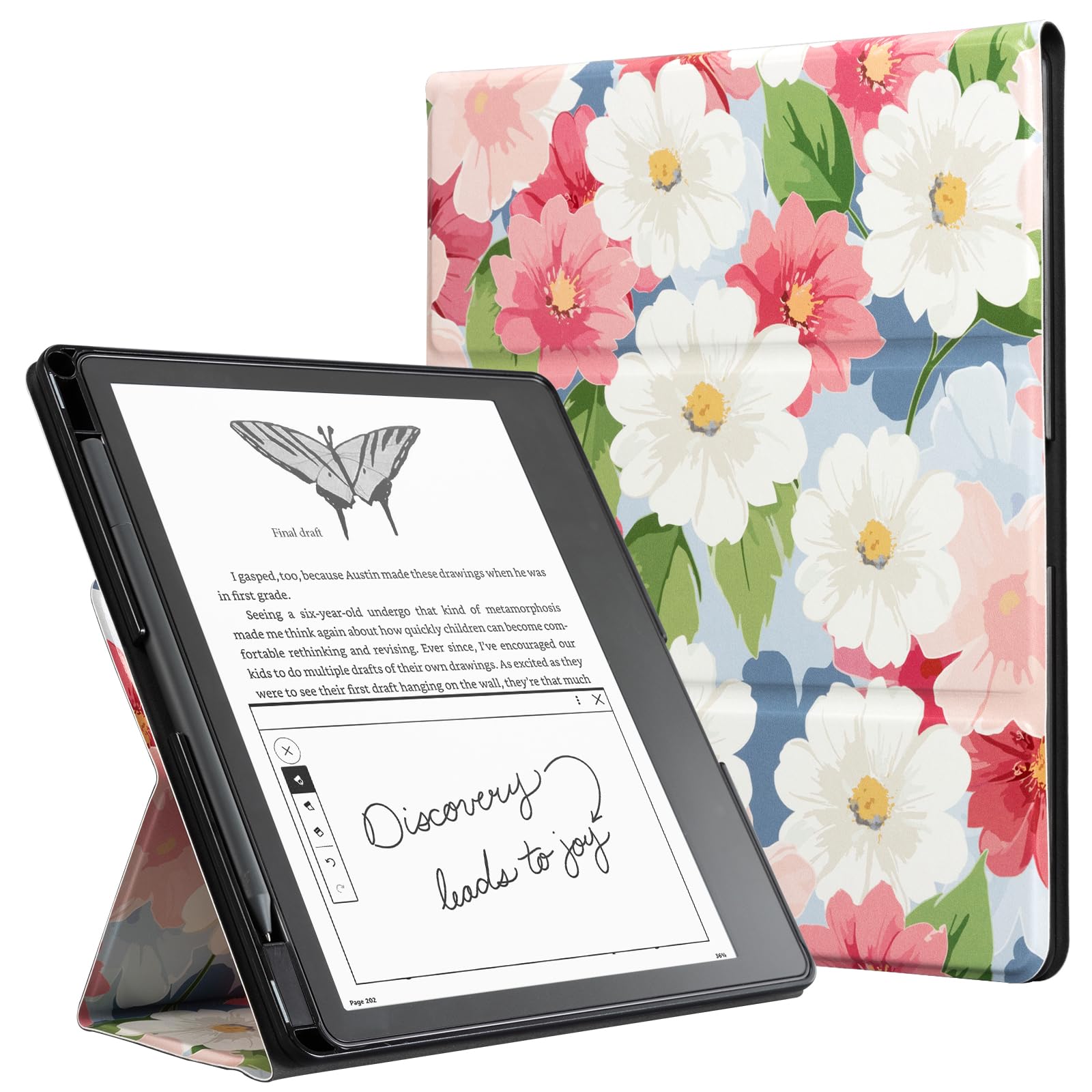 Eden White Red Blue Flowers Kindle Scribe Stand Case