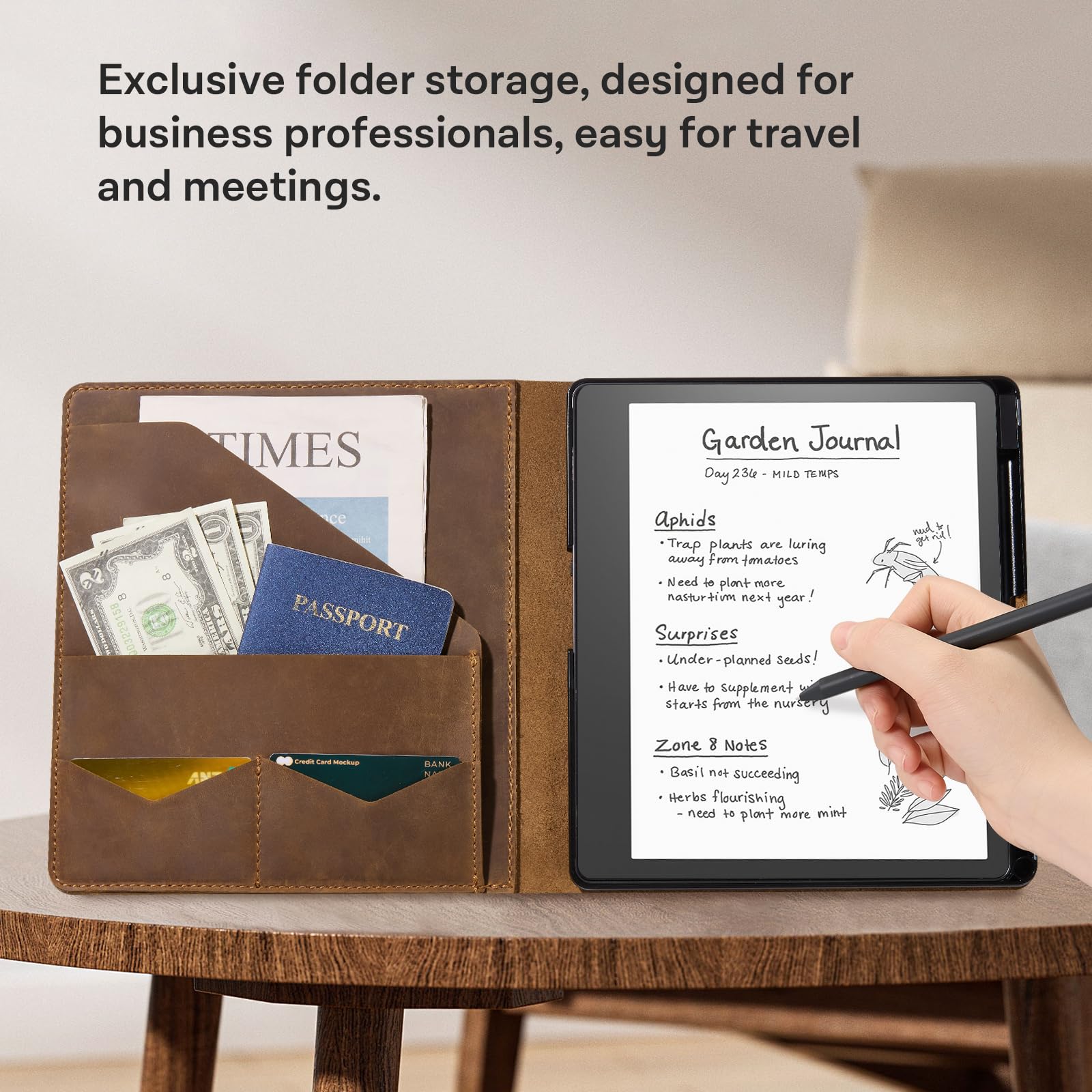 Kindle Scribe 10.2 Genuine Leather Folio Cover with Pen Holder#Color_Cowhide Brown