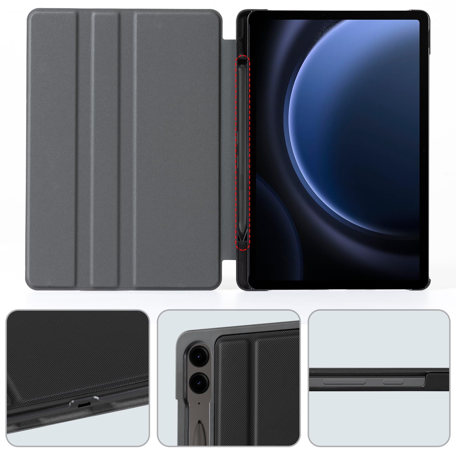 Samsung Galaxy Tab S9 FE Plus 12.4" (2023) Folio Case with S Pen Holder#Color_Black