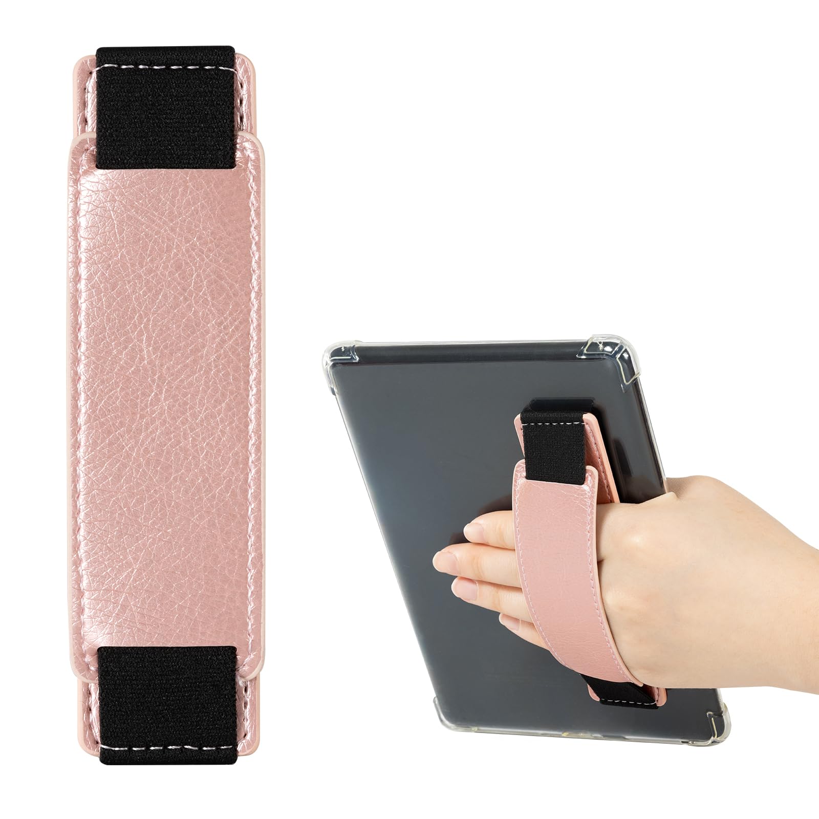 Kindle 6 to 10 inch Premium Soft Leather Hand Strap with Strong Adhesive#Color_Rose Gold