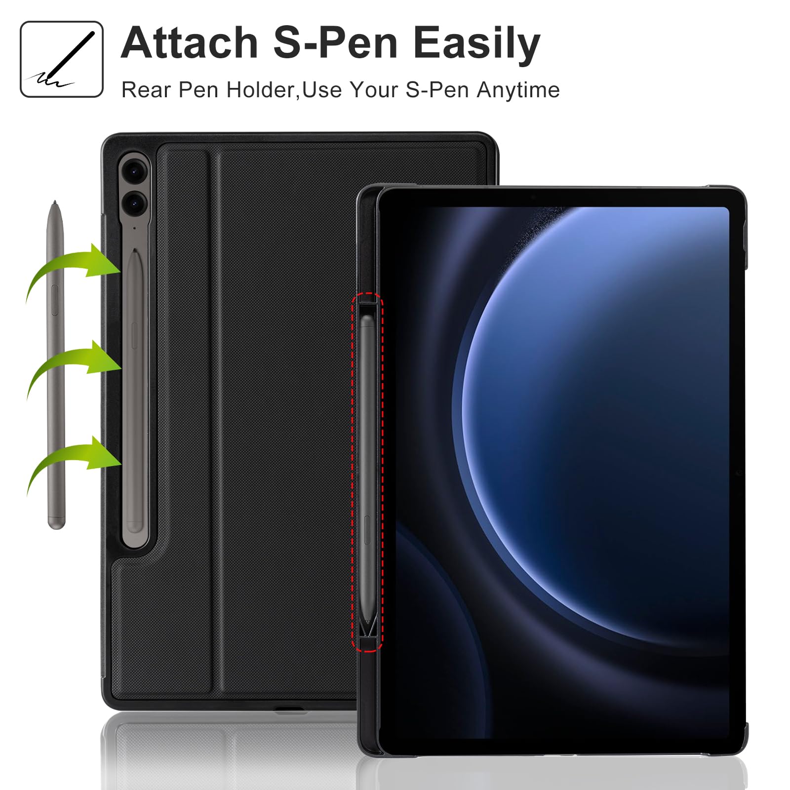 Samsung Galaxy Tab S9 FE Plus 12.4" (2023) Folio Case with S Pen Holder#Color_Black