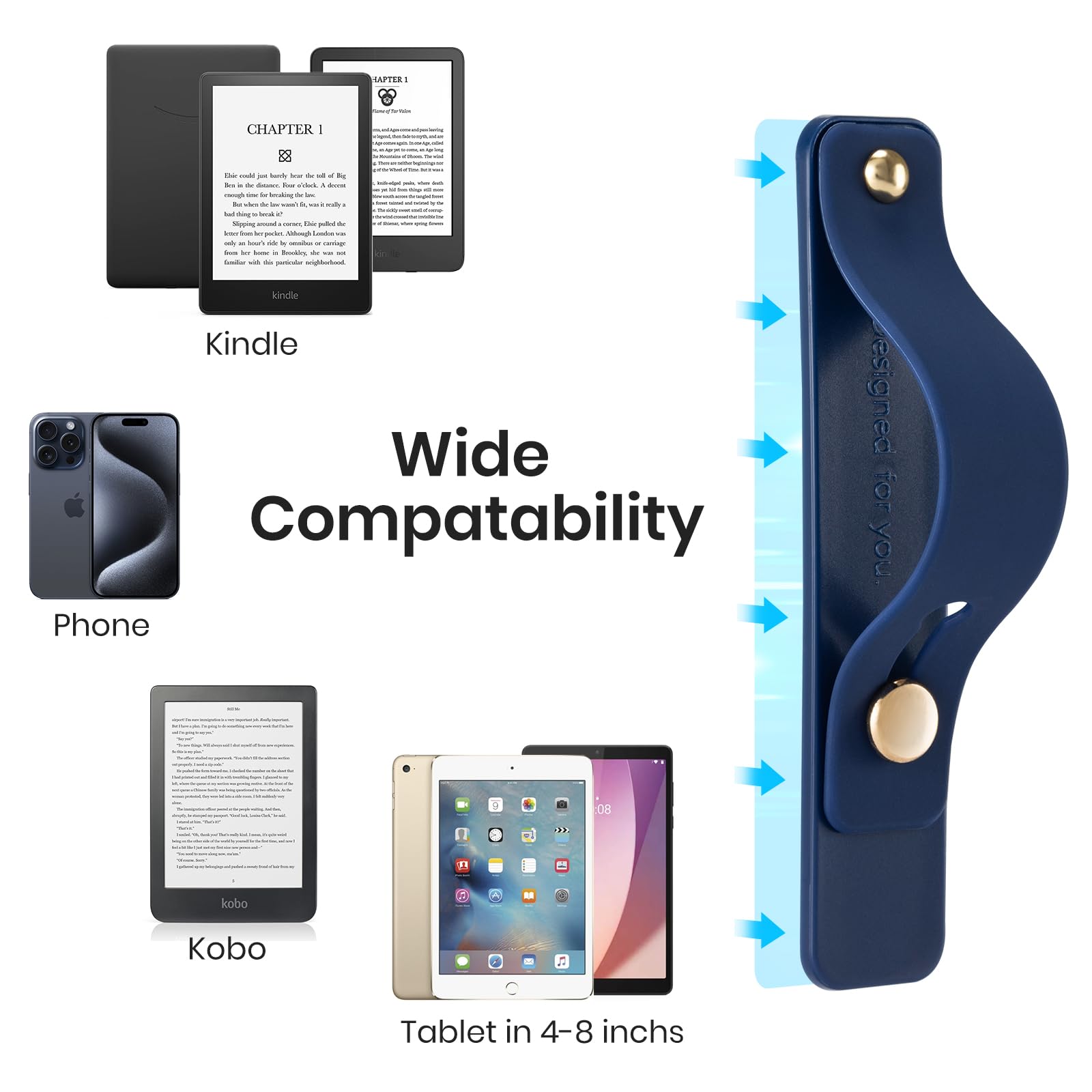 Hand Strap Holder for Kindle & Tablets#Color_Navy Blue