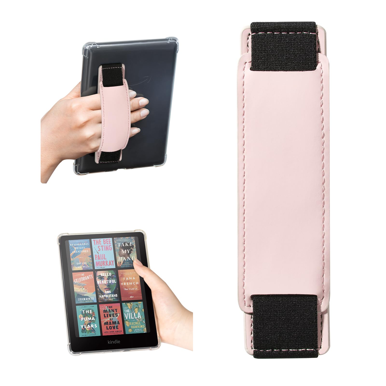 Kindle 6 to 10 inch Premium Soft Leather Hand Strap with Strong Adhesive#Color_Pink