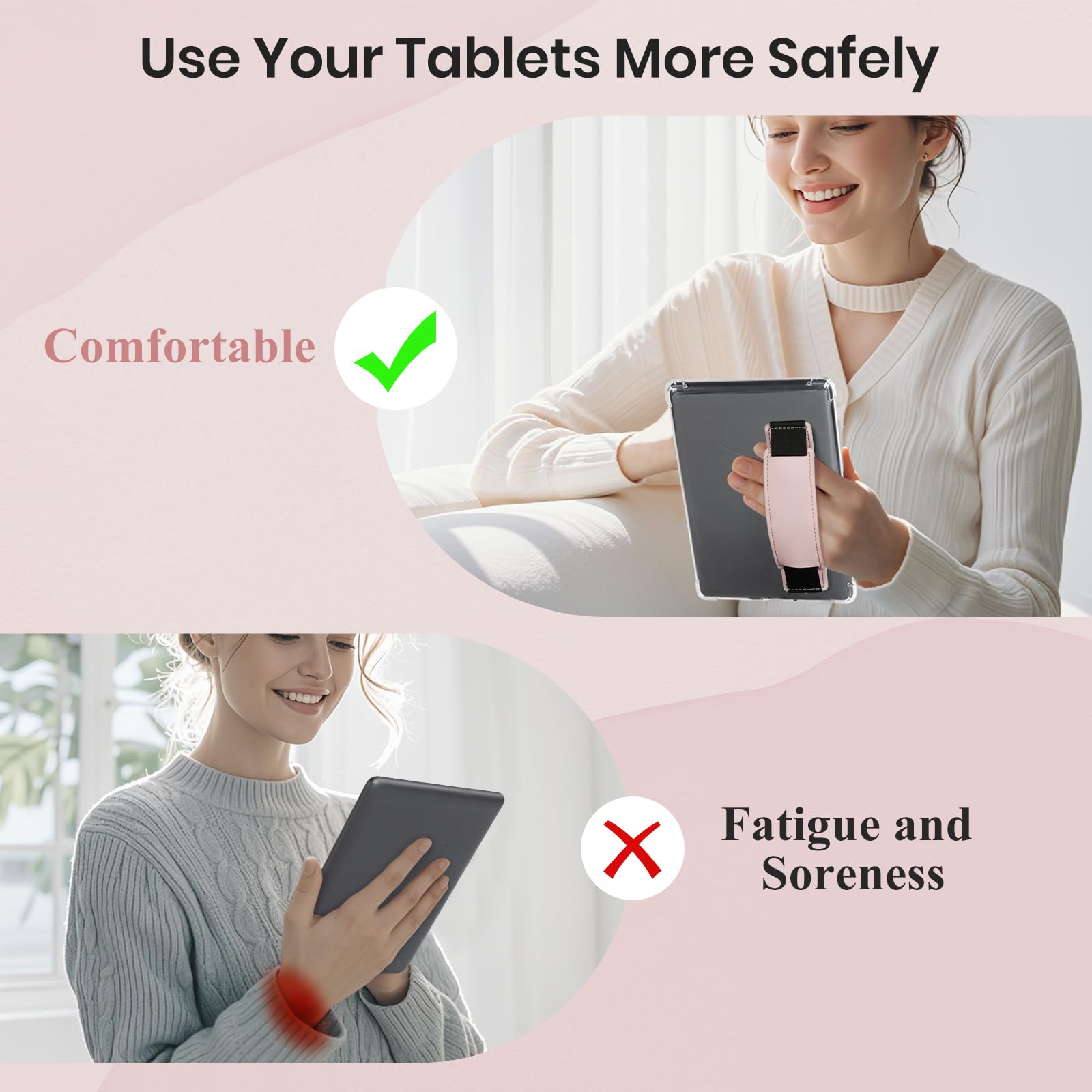 Kindle 6 to 10 inch Premium Soft Leather Hand Strap with Strong Adhesive#Color_Pink