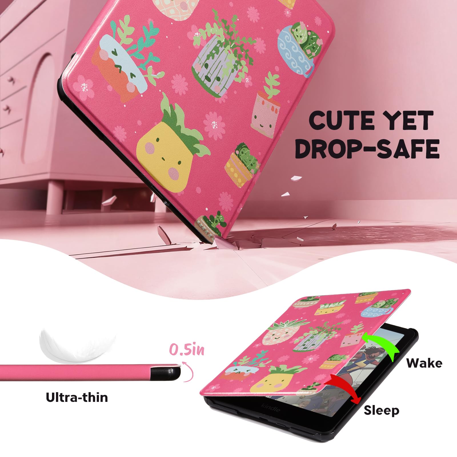 Kindle Paperwhite 12th Gen 7 inch (2024) Case With Stand–Cute Prints#Color_Plant Party Blooming