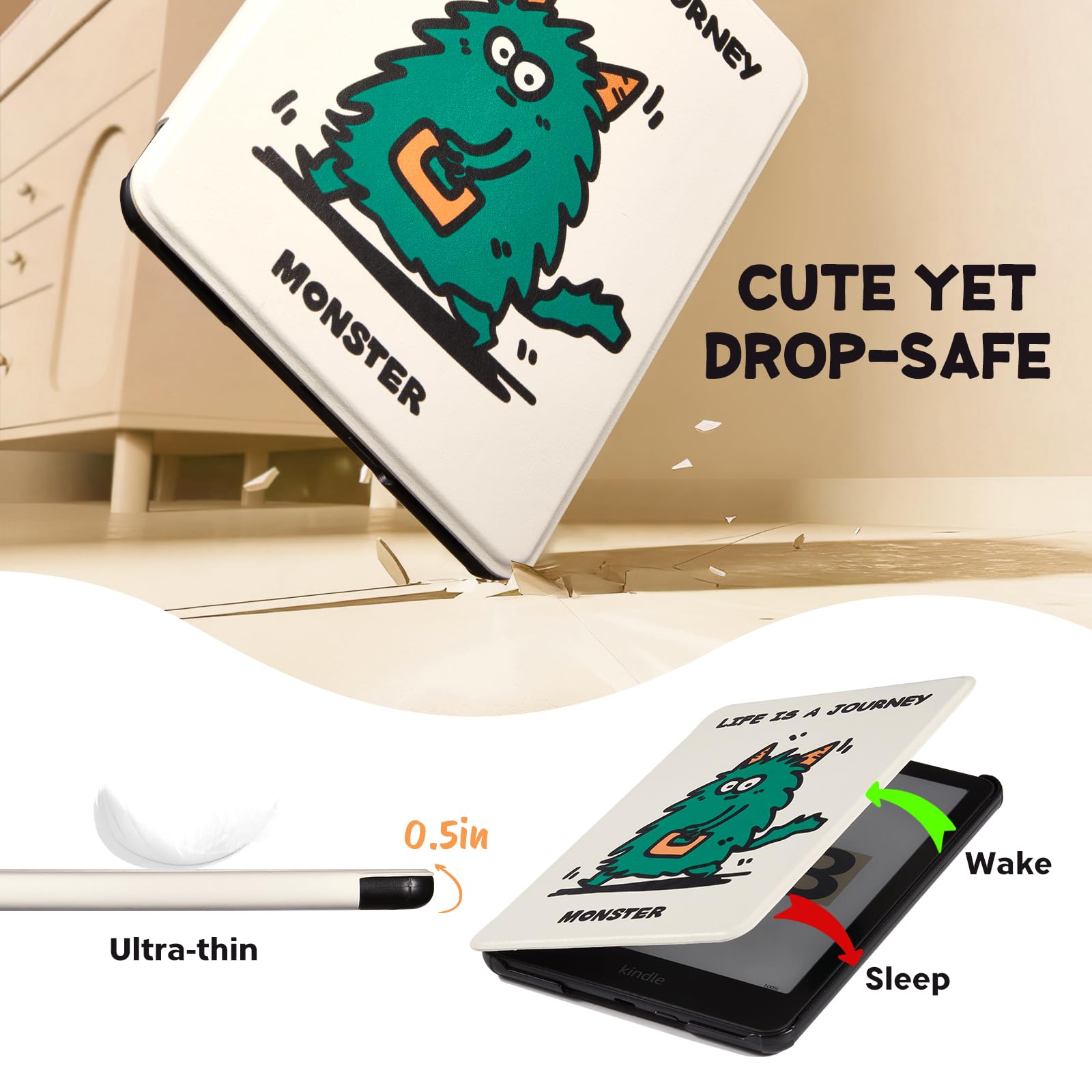 Kindle Paperwhite 12th Gen 7 inch (2024) Case With Stand–Cute Prints#Color_Monster Grindy