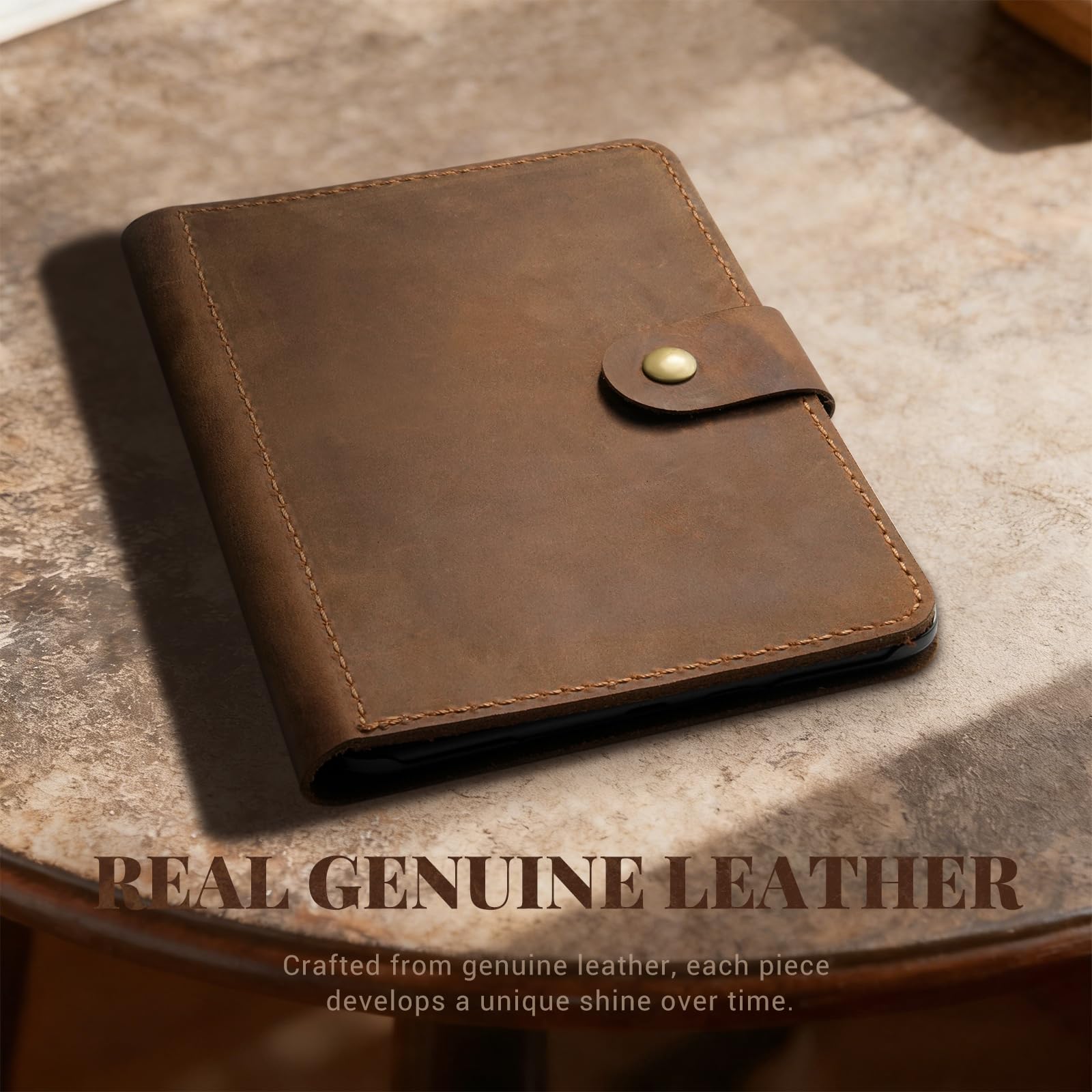 Kindle Paperwhite 12th Gen 7" (2024) Genuine Cowhide Leather Smart Cover#Color_Borwn