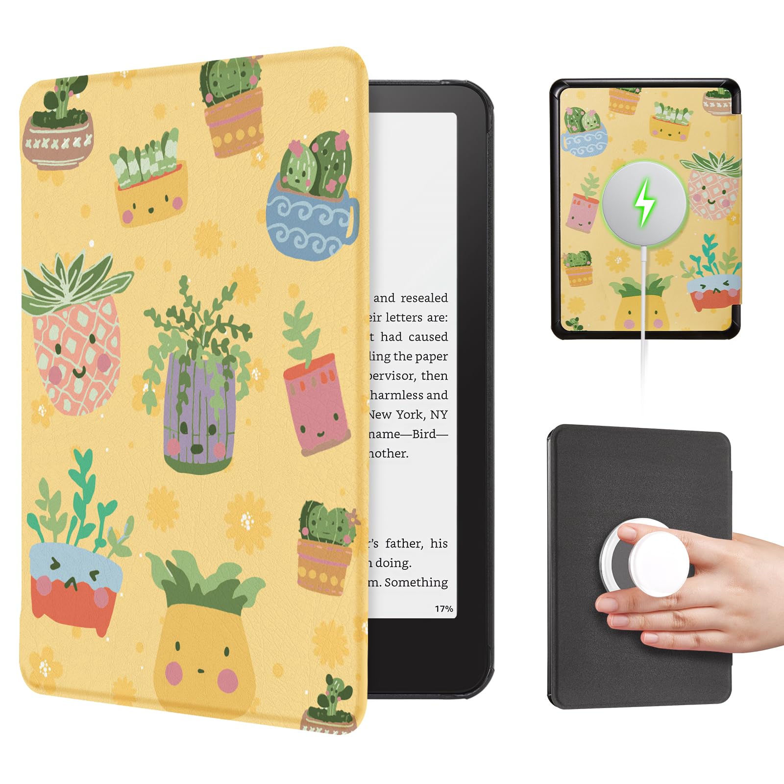Kindle Paperwhite 12th Gen 7 inch (2024) Case With Stand–Cute Prints#Color_Plant Party Sunny