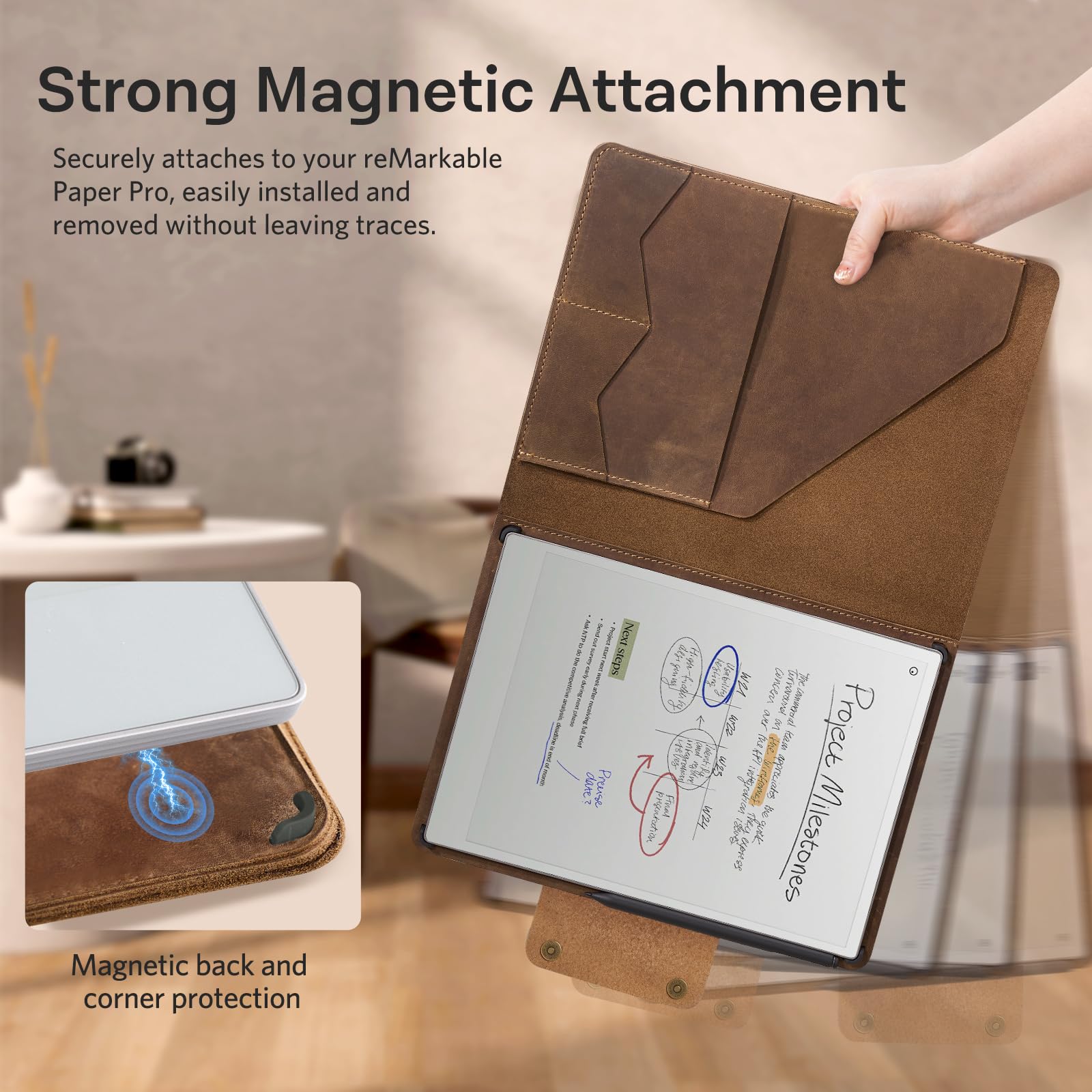 Remarkable Paper Pro 11.8" (2024) Genuine Cowhide Leather Slim Magnetic Case#Color_Cowhide Brown