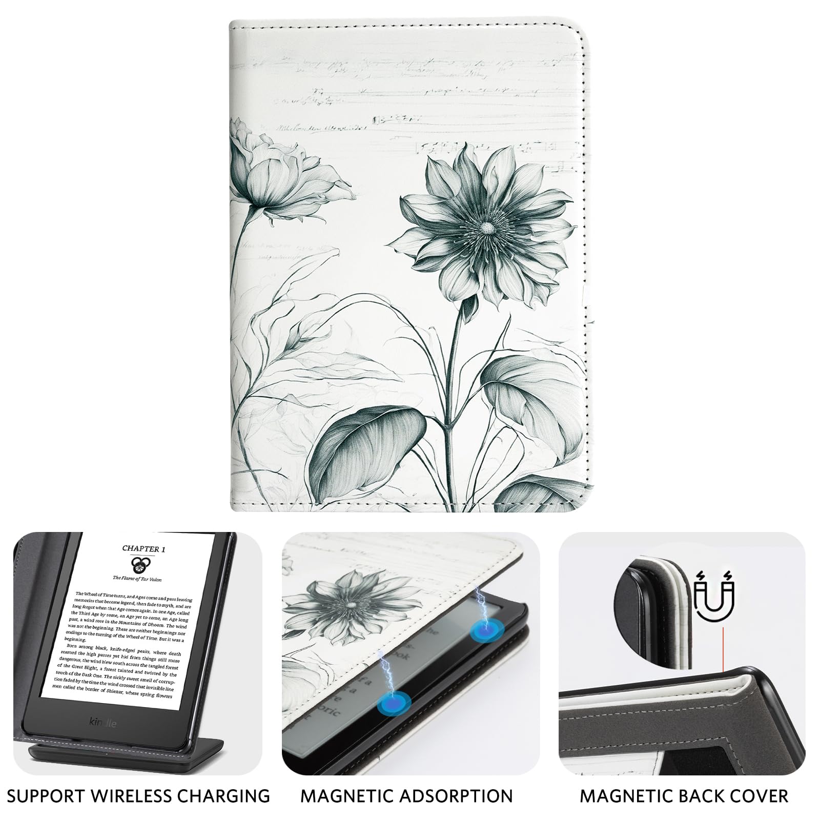 Eden Sketch Sunflower 6 inch kindle paperwhite stand Case