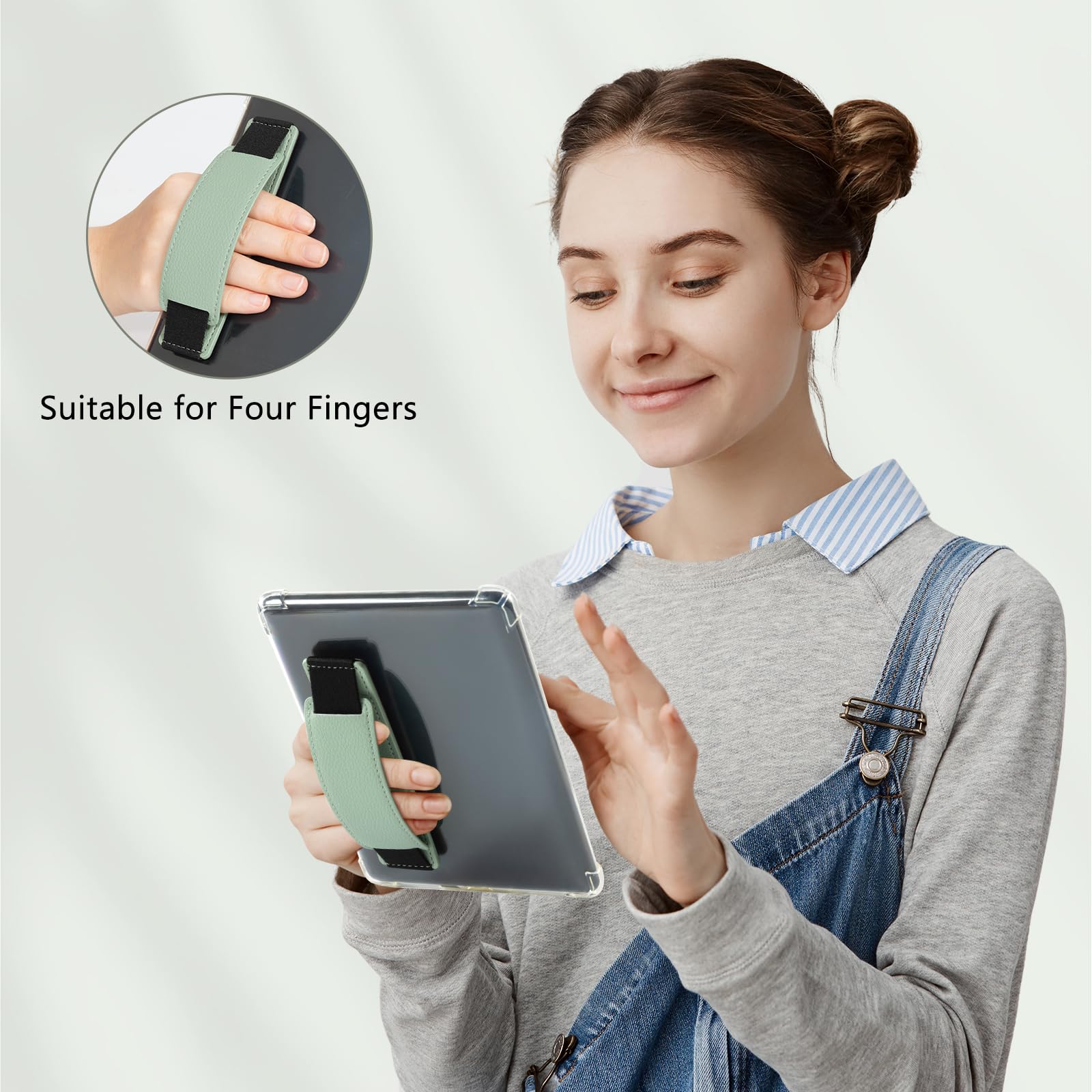 Kindle 6 to 10 inch Premium Soft Leather Hand Strap with Strong Adhesive#Color_Sage Green