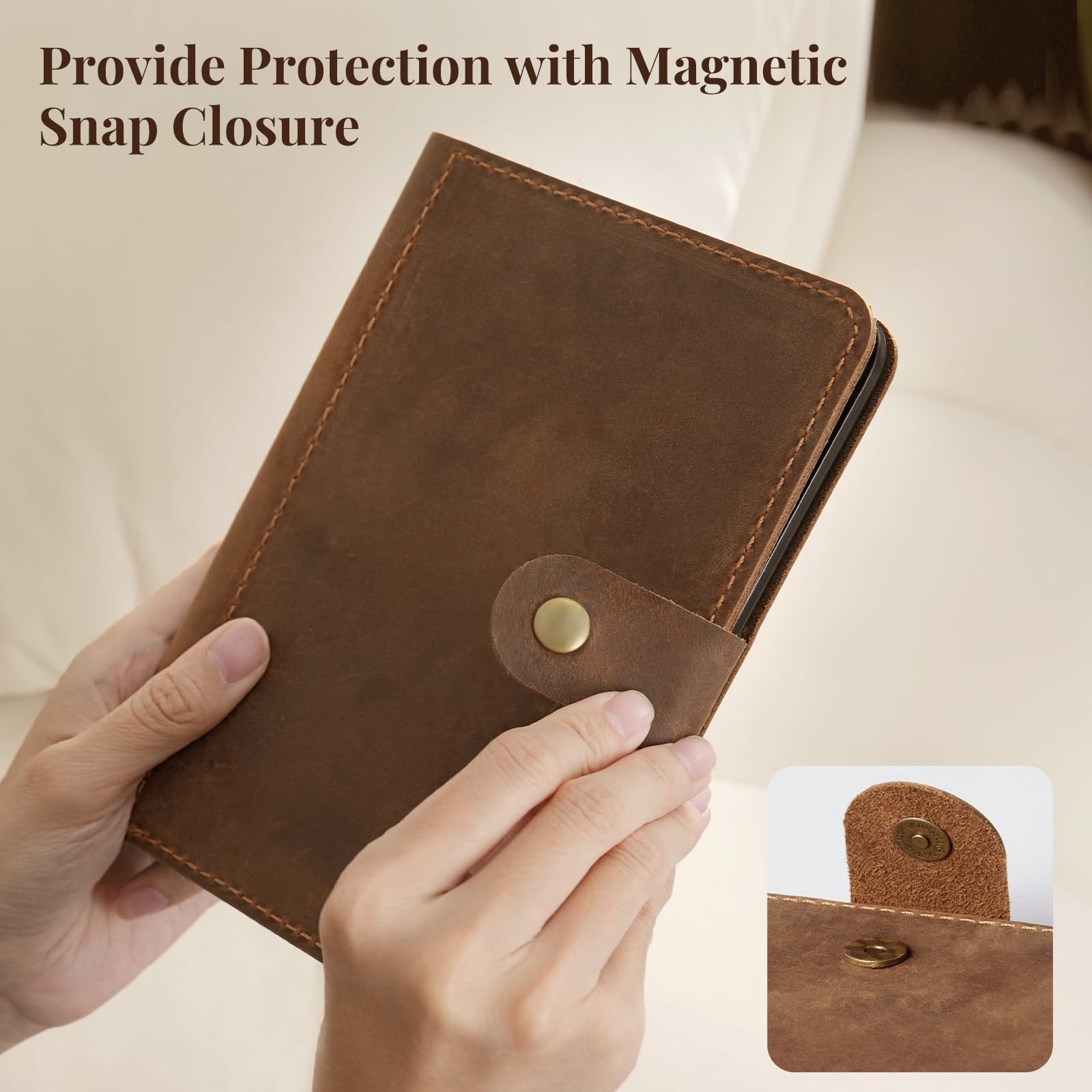 Kindle Paperwhite 12th Gen 7" (2024) Genuine Cowhide Leather Smart Cover#Color_Borwn