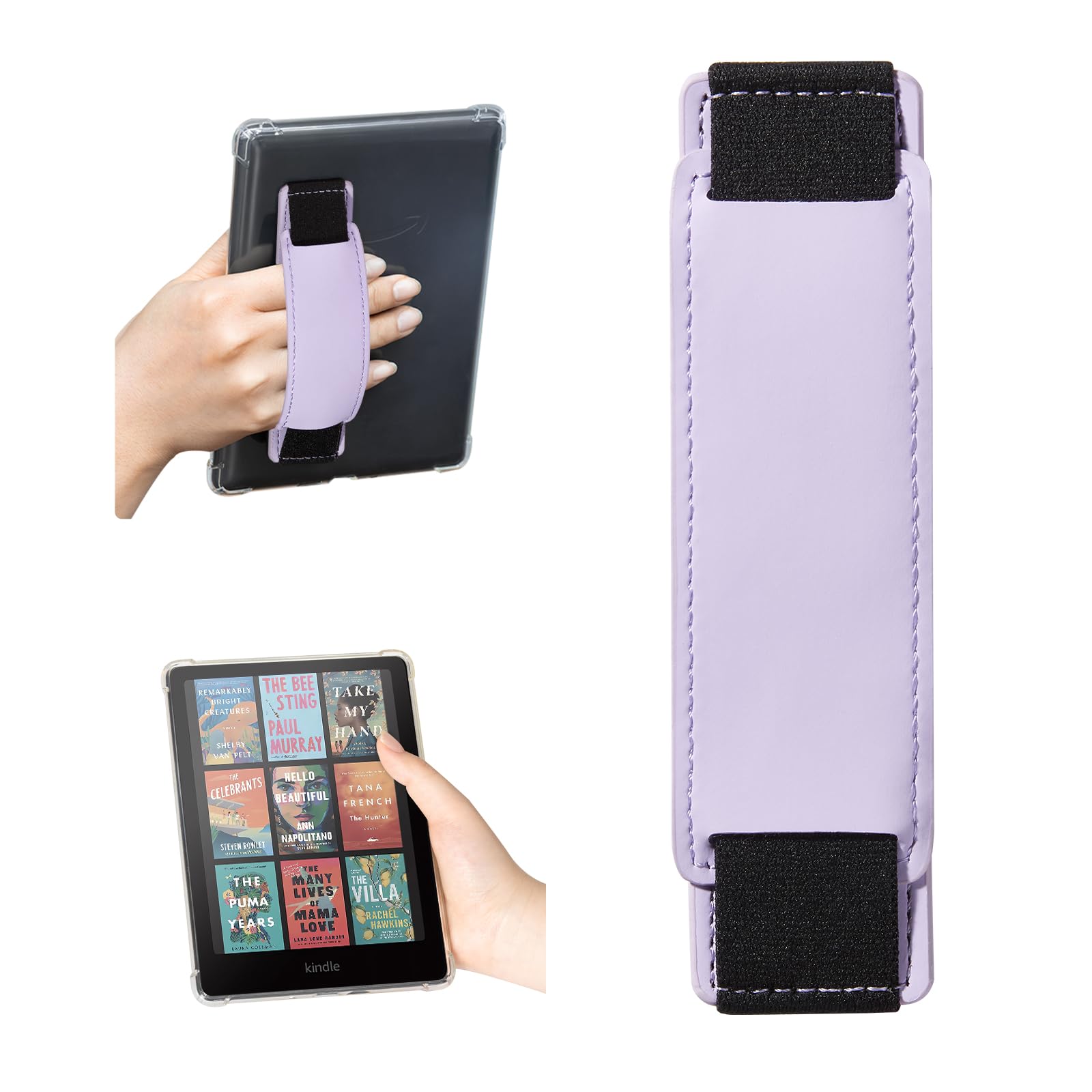 Kindle 6 to 10 inch Premium Soft Leather Hand Strap with Strong Adhesive#Color_Lavender