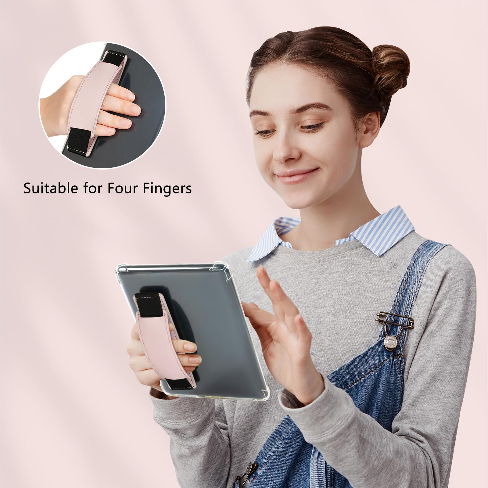 Kindle 6 to 10 inch Premium Soft Leather Hand Strap with Strong Adhesive#Color_Pink