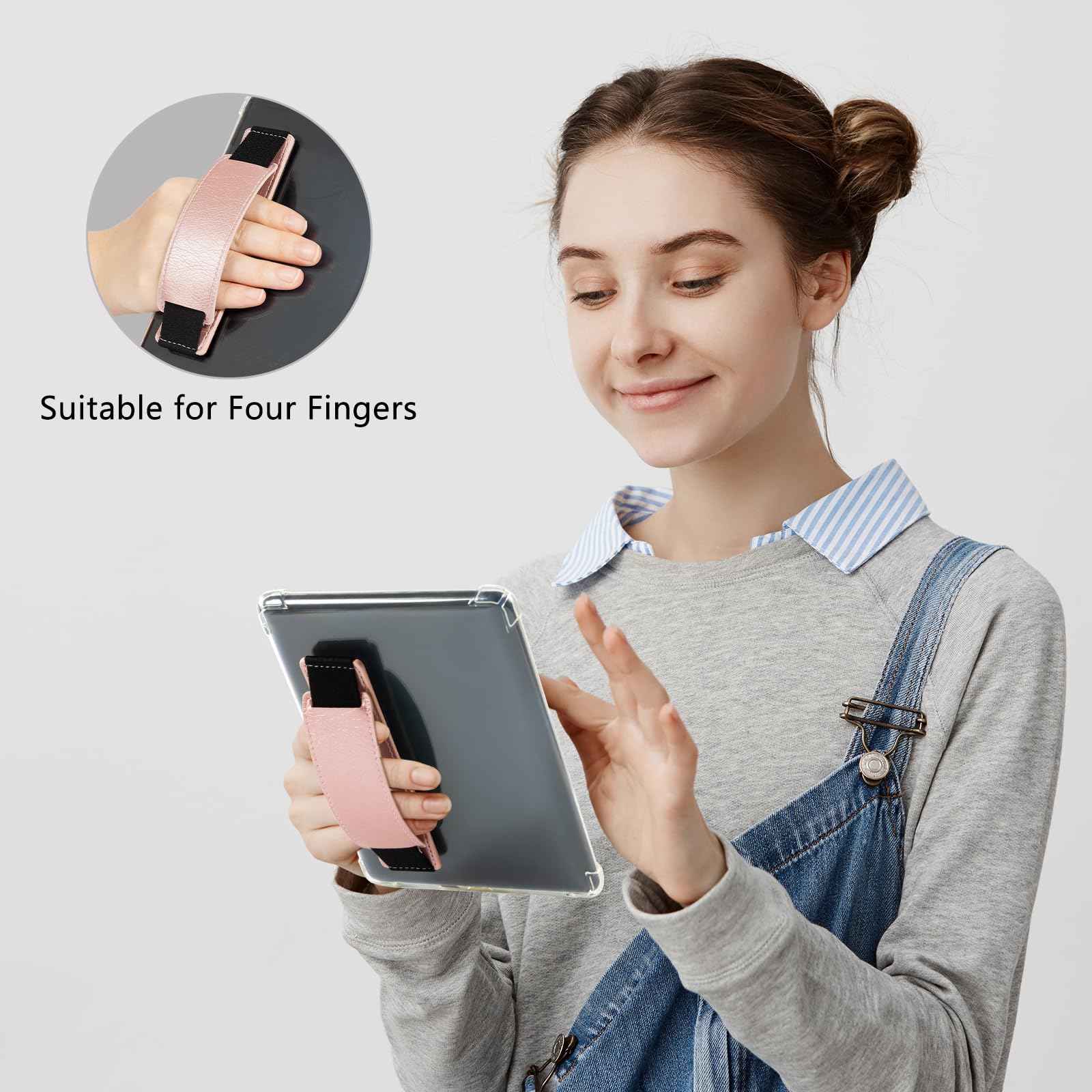 Kindle 6 to 10 inch Premium Soft Leather Hand Strap with Strong Adhesive#Color_Rose Gold