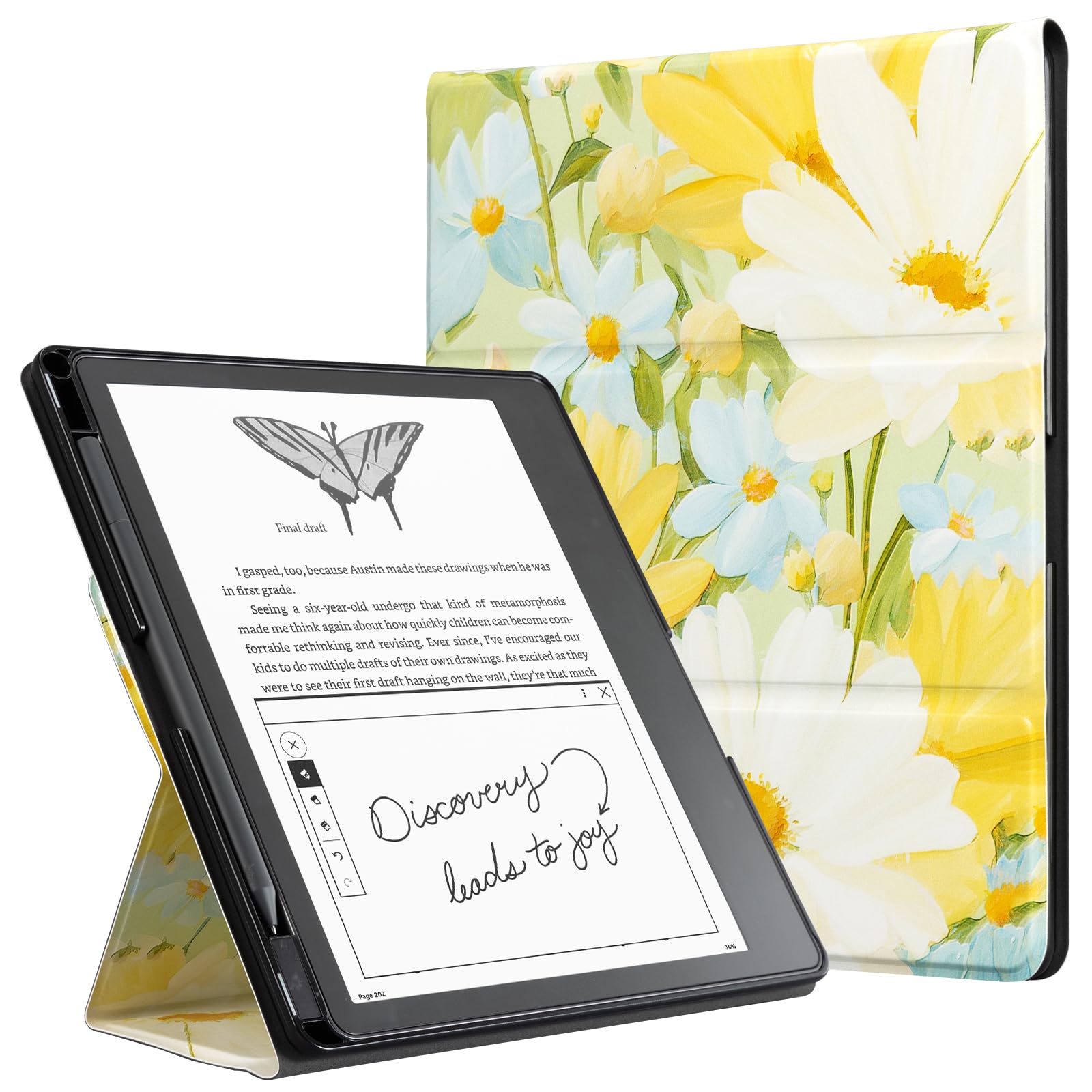 Mountain Blooming White and Yellow Flowers Kindle Scribe Stand Case