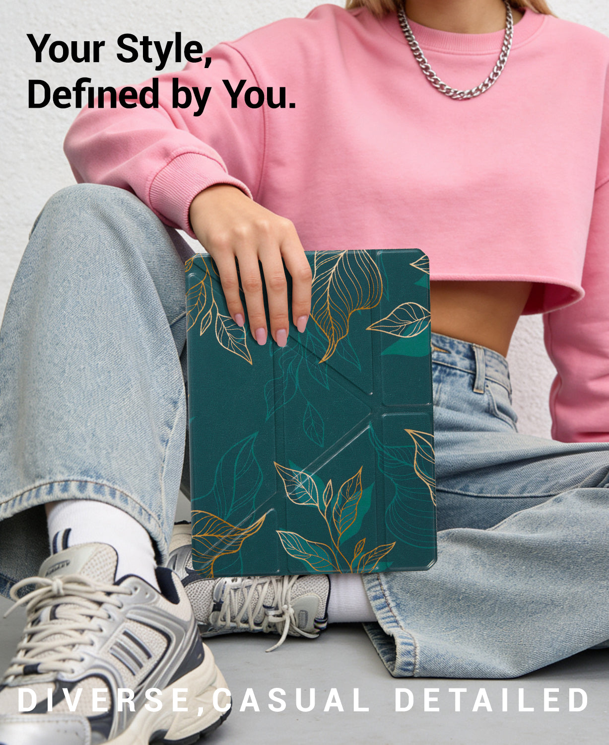 iPad 11th Gen (10th Compatible) Case With Y-Fold Magnetic Stand#Color_Green Pattern