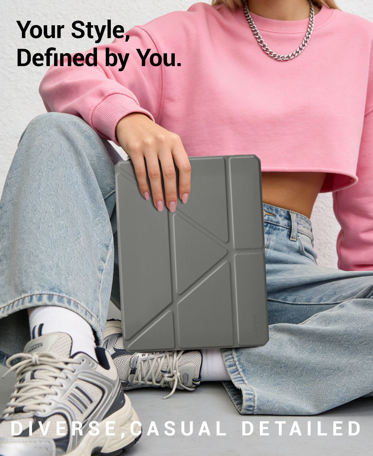 iPad 11th Gen (10th Compatible) Case With Y-Fold Magnetic Stand#Color_Dark Gray