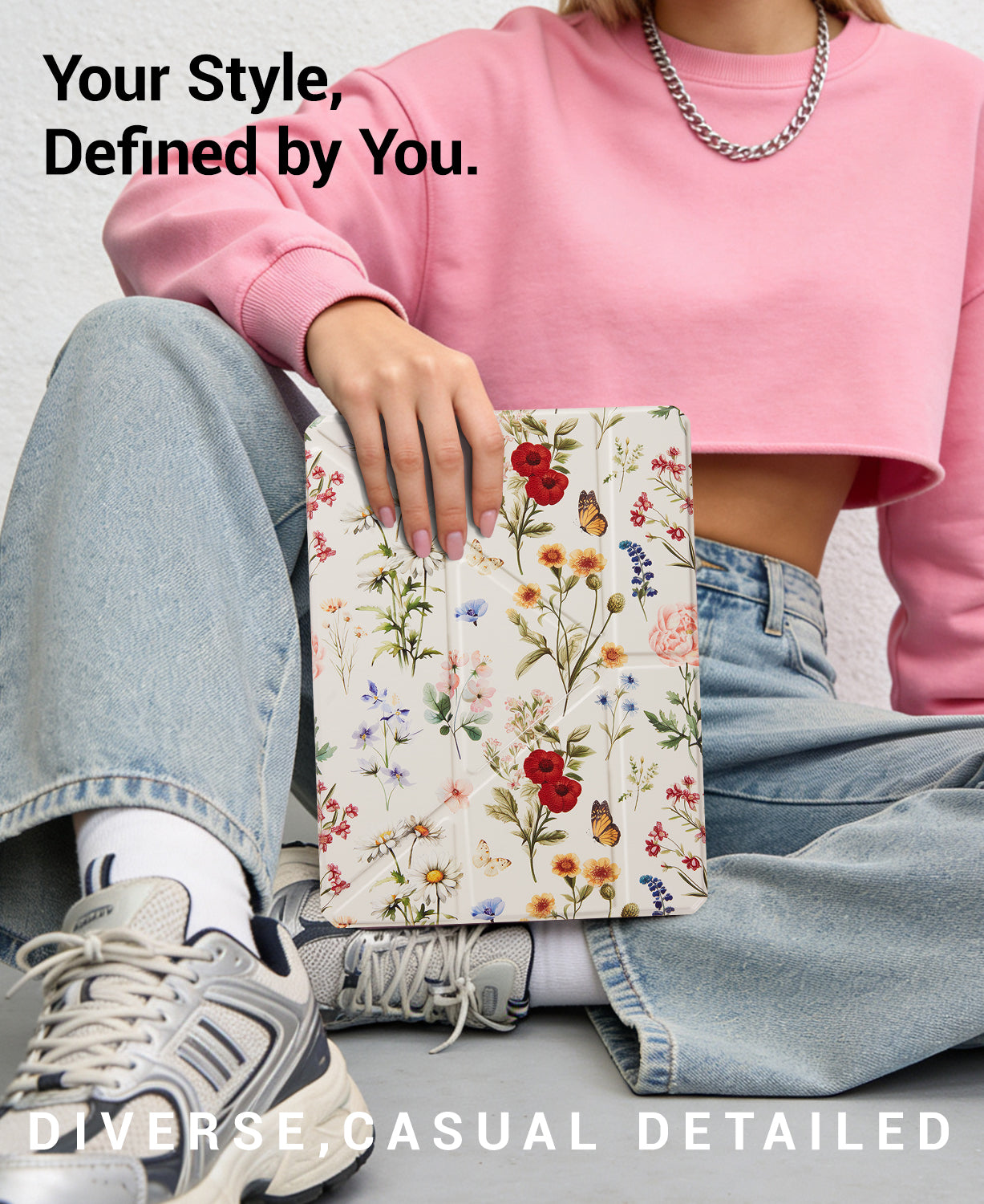 iPad 11th Gen (10th Compatible) Case With Y-Fold Magnetic Stand#Color_AntiqueFloralia