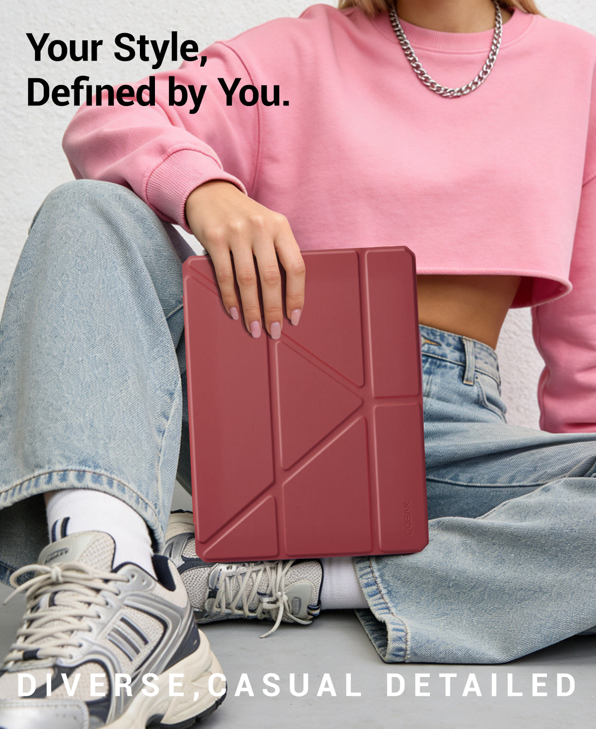 iPad 11th Gen (10th Compatible) Case With Y-Fold Magnetic Stand#Color_Wine Red