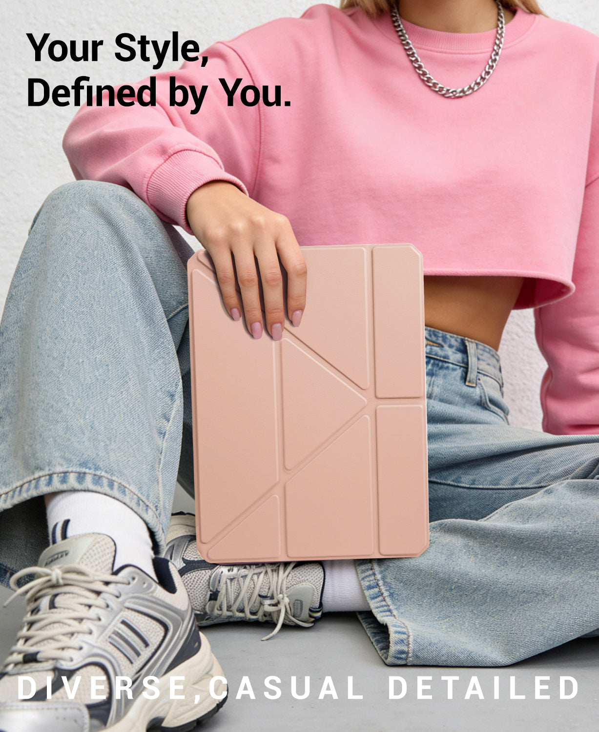 iPad 11th Gen (10th Compatible) Case With Y-Fold Magnetic Stand#Color_Rosegold