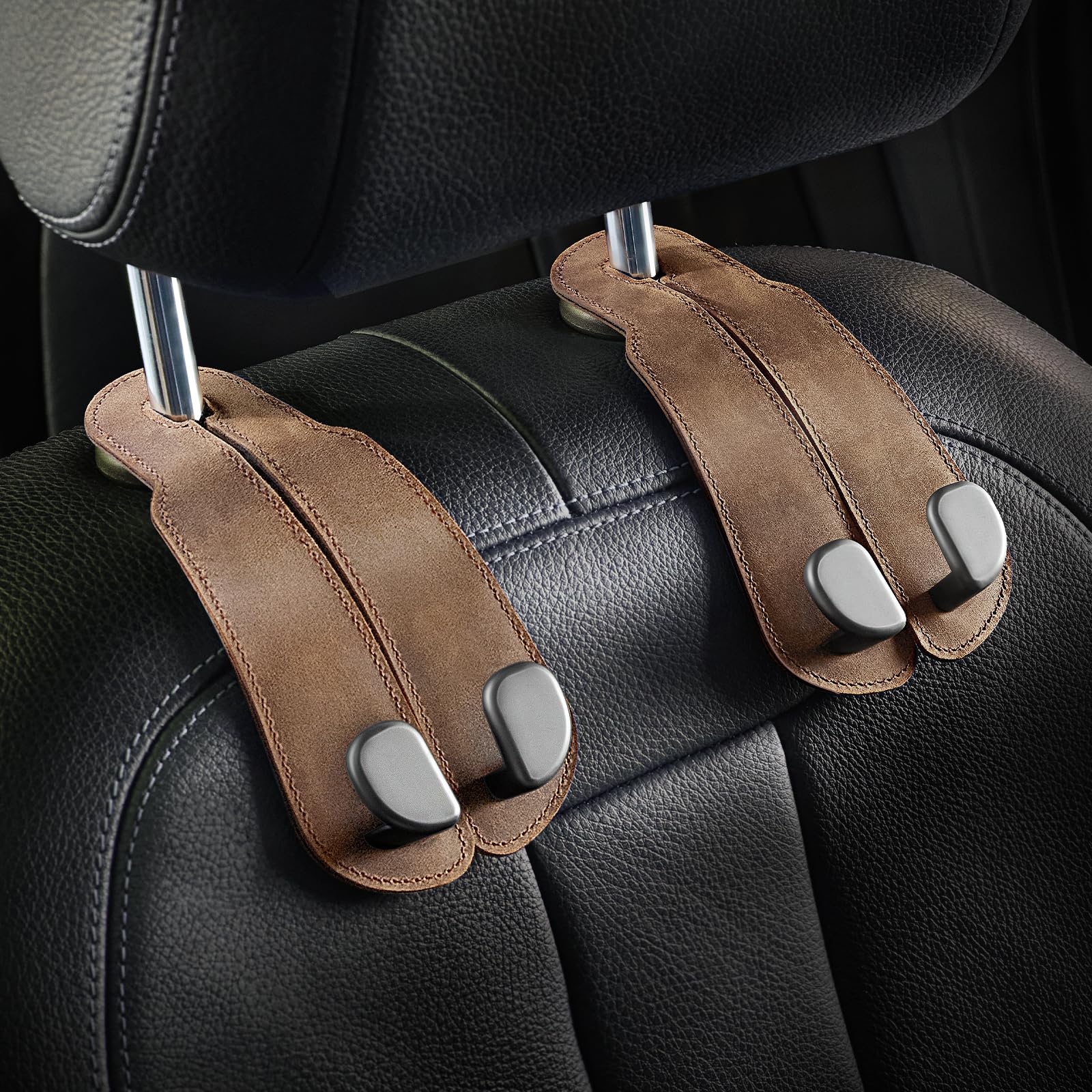 Car Seat Back Hook for Bags Leather Metal 2 Pack Organizer