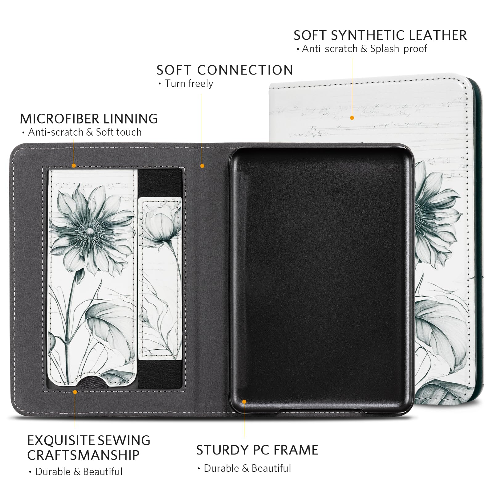 Eden Sketch Sunflower 6 inch kindle paperwhite stand Case