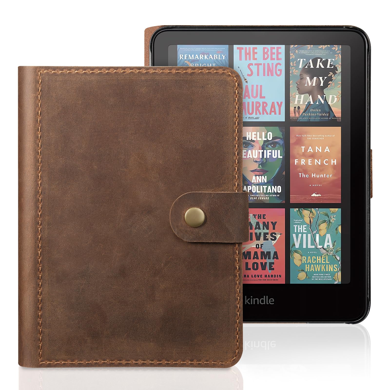 Kindle Paperwhite 12th Gen 7" (2024) Genuine Cowhide Leather Smart Cover#Color_Borwn