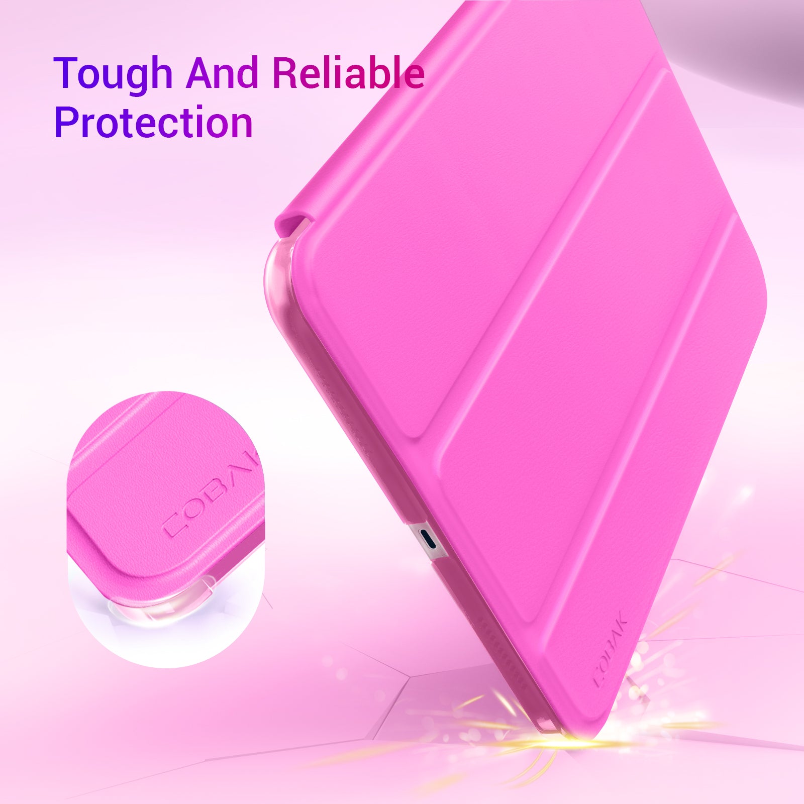 iPad 11th Gen (10th Compatible) Slim Stand Cover with Clear Hard Back, Touch ID#Color_Fuchsia