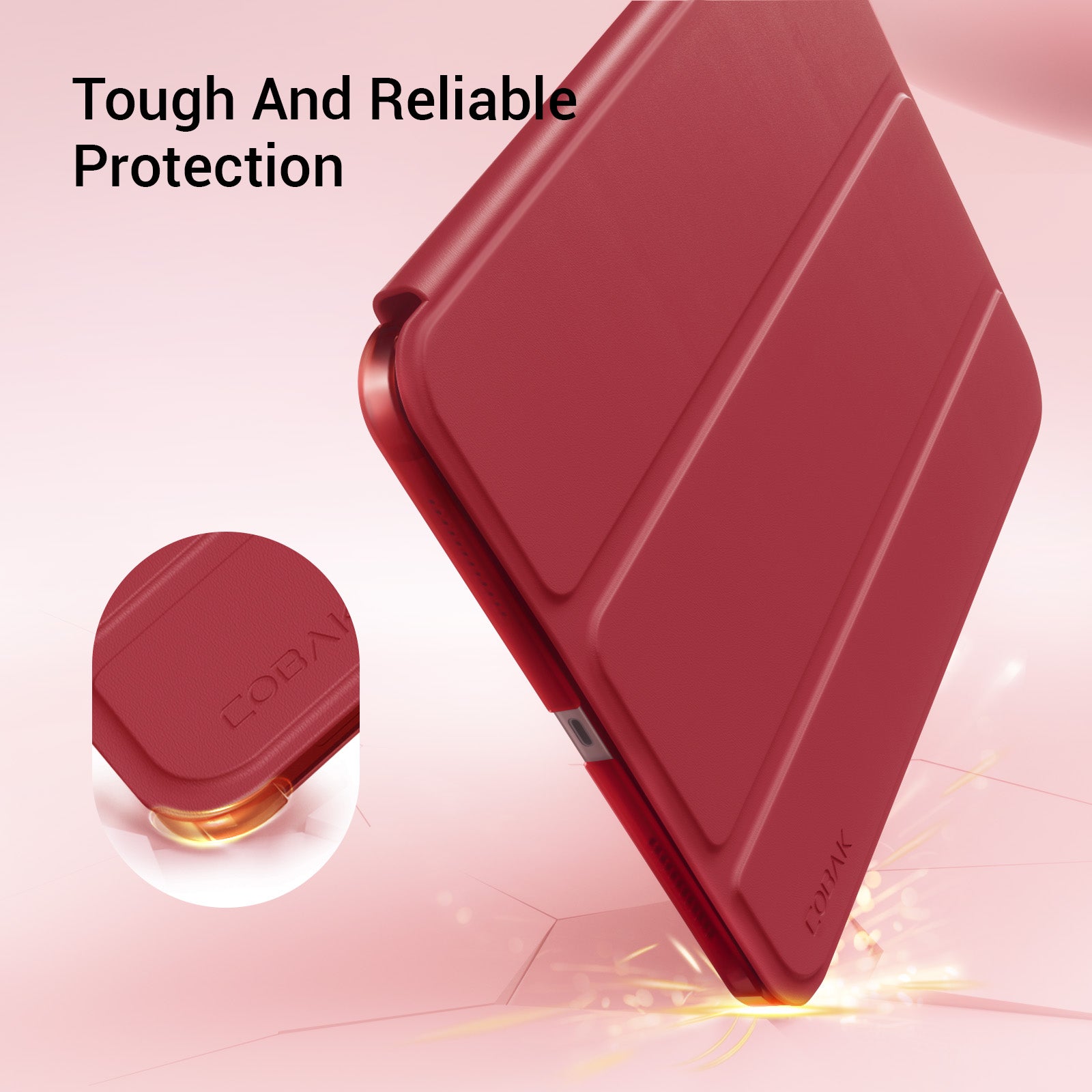 iPad 11th Gen (10th Compatible) Slim Stand Cover with Clear Hard Back, Touch ID#Color_Red